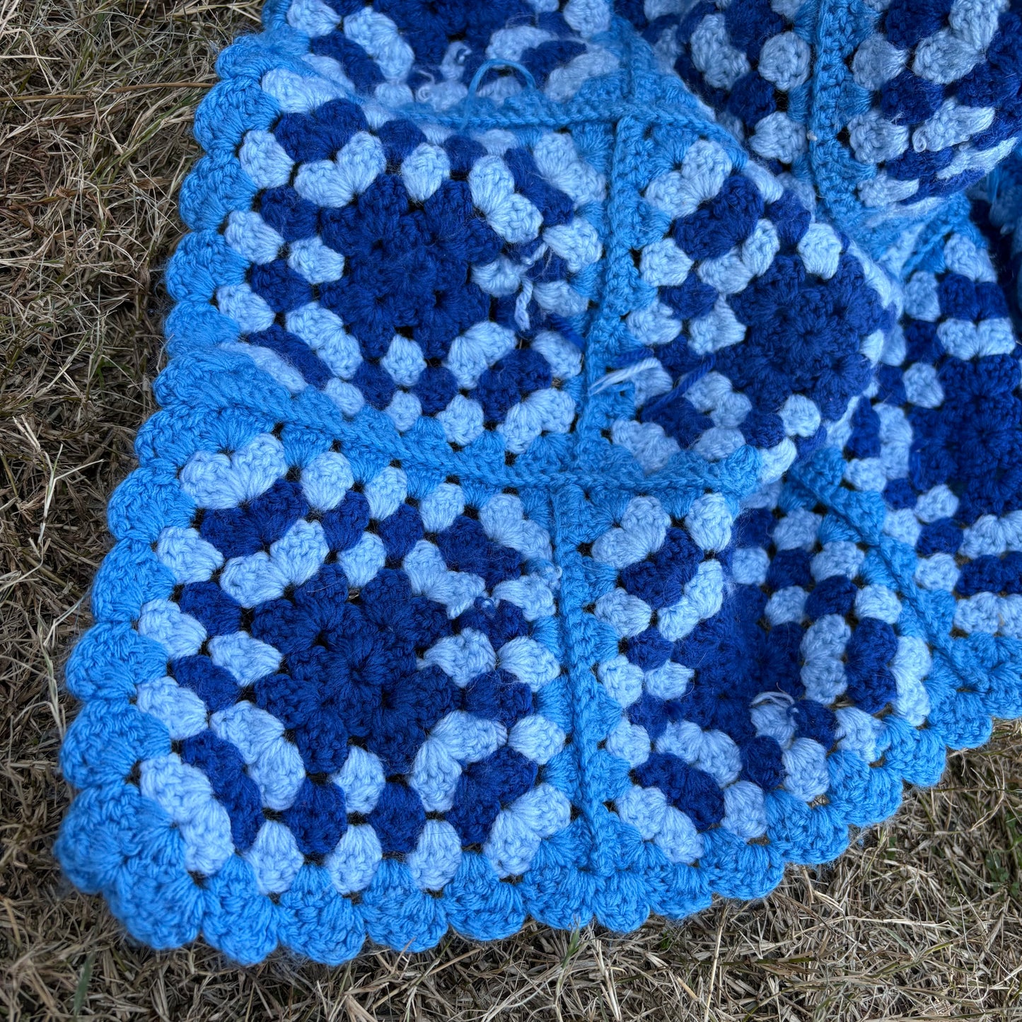 【USA vintage】granny square blanket Blue