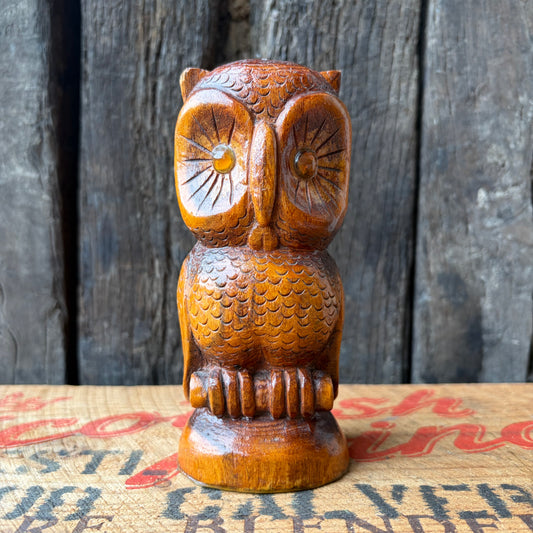 【USA vintage】Hand Carved Wooden Owl Figurine