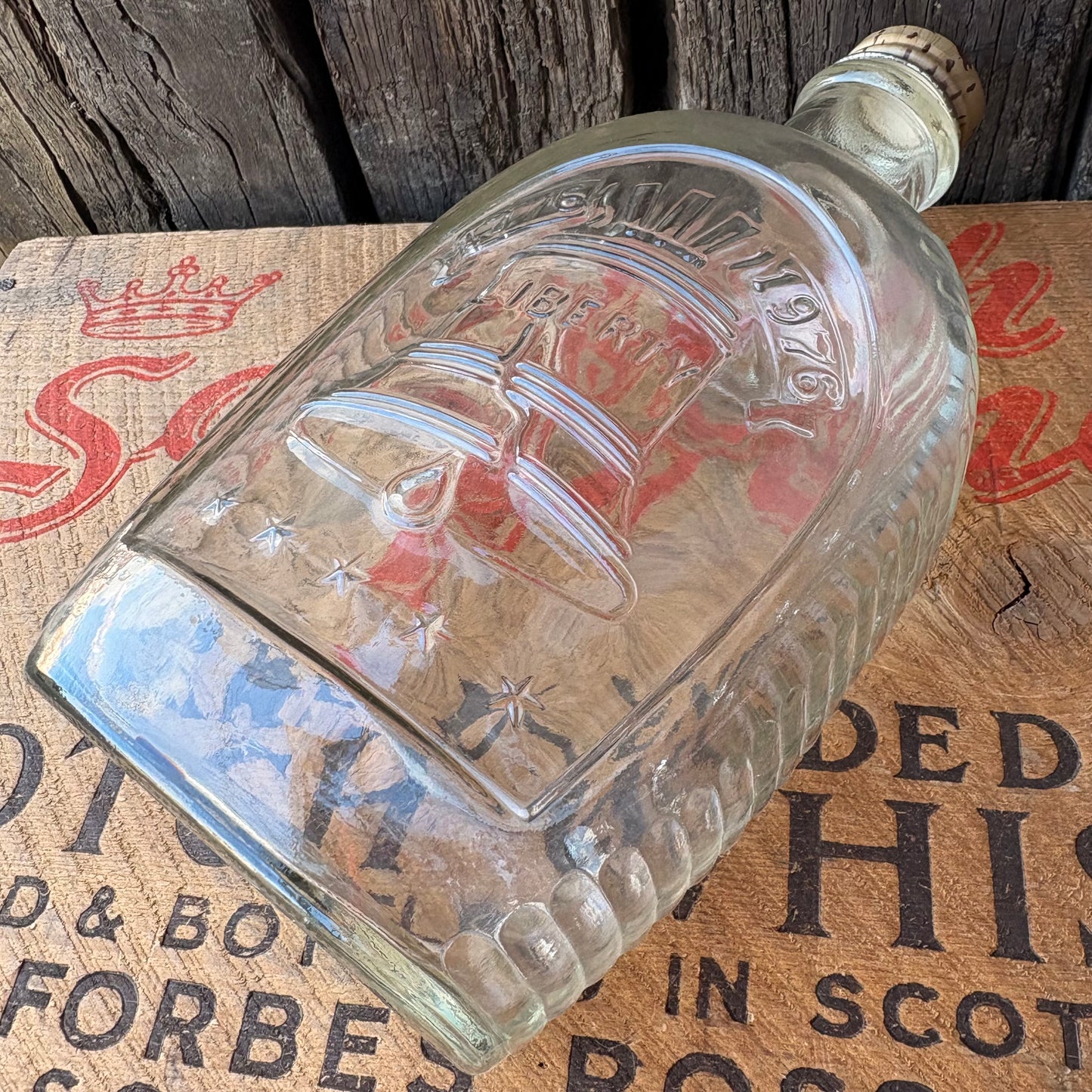 【1976 USA vintage】Bicentennial Log Cabin Liberty Bell Syrup Glass Bottle