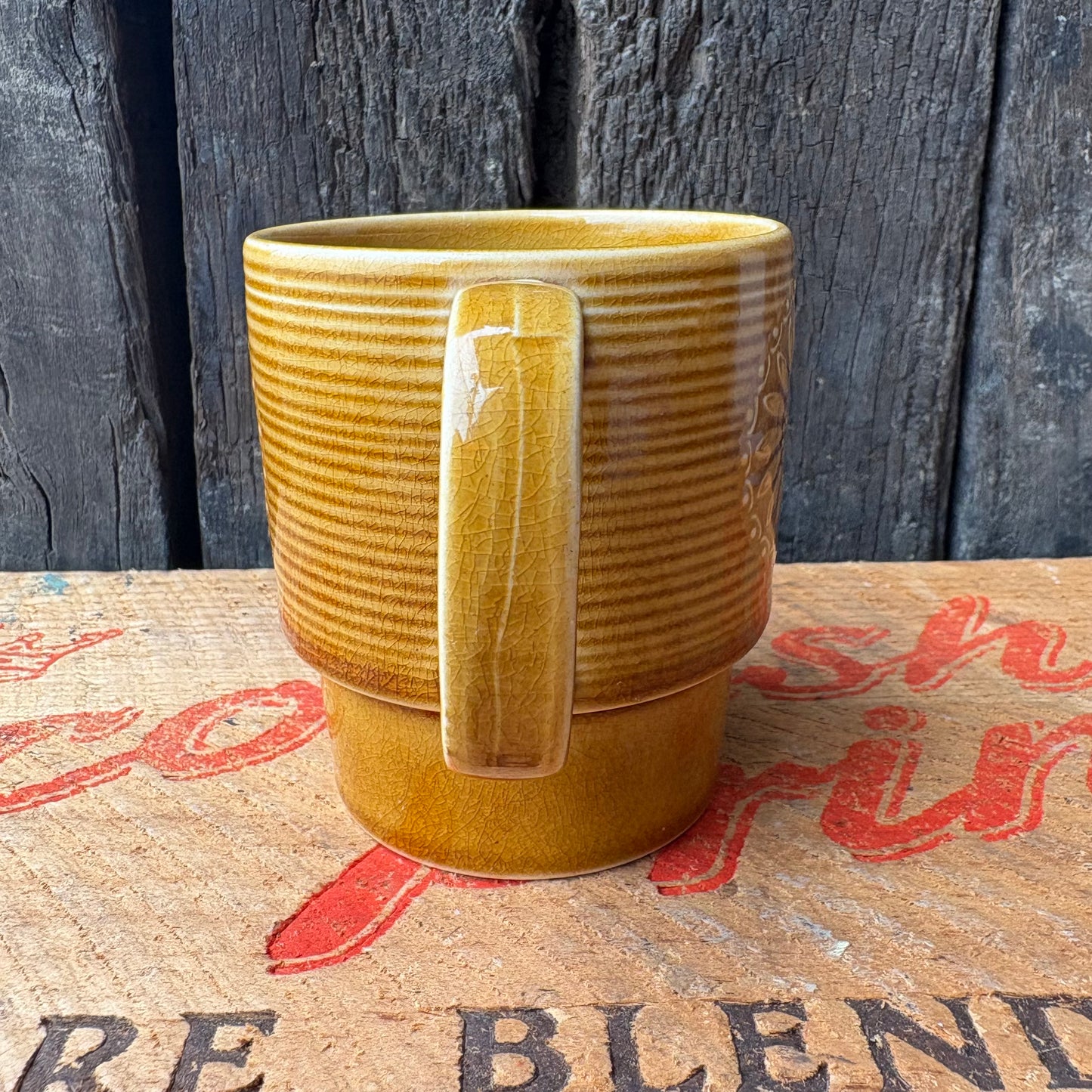 【1970s vintage】JAPAN stacking mug camel brown flower