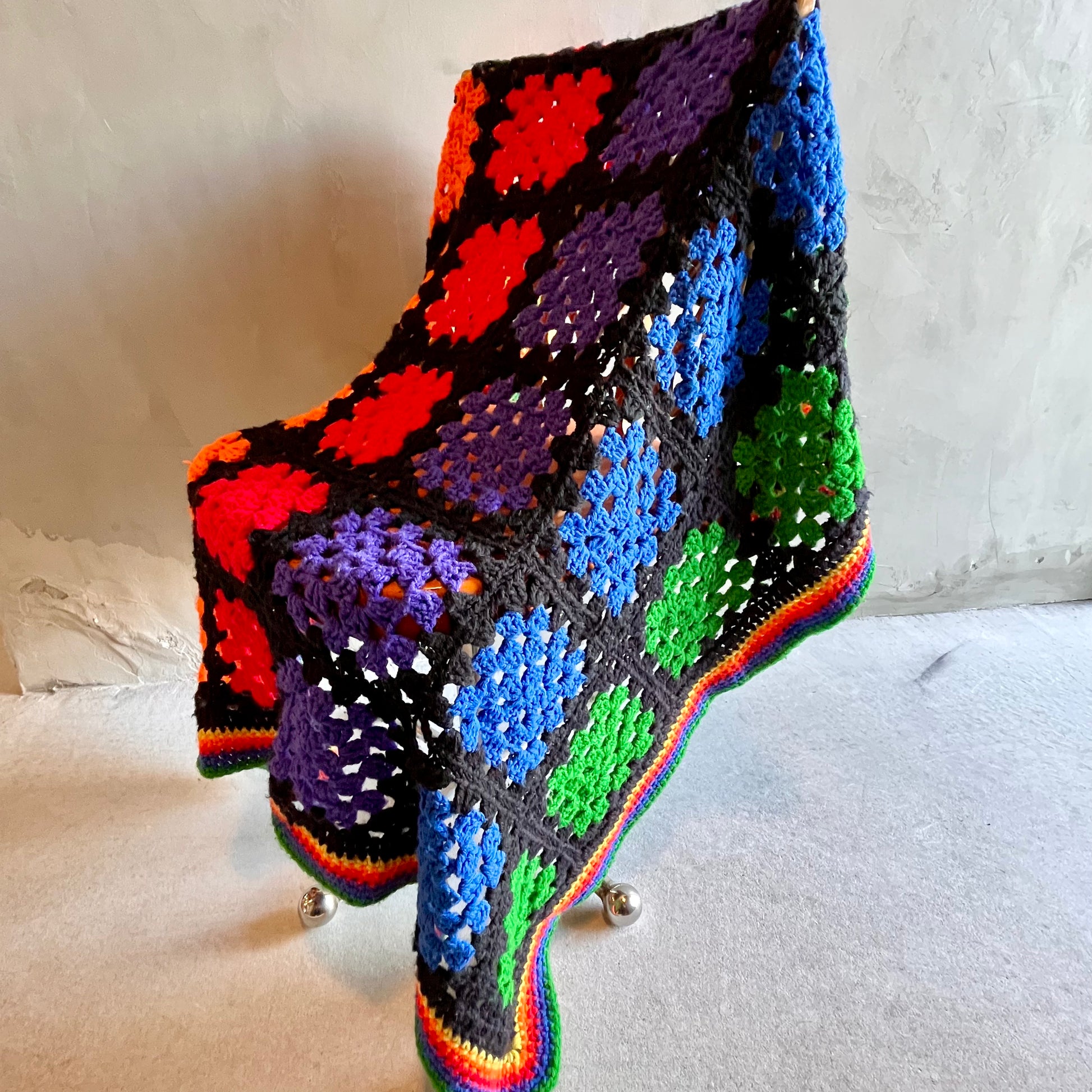 USA vintage】グラニーブランケット スクエア カラフル レインボー USA vintage】グラニーブランケット スクエア カラフル レインボー