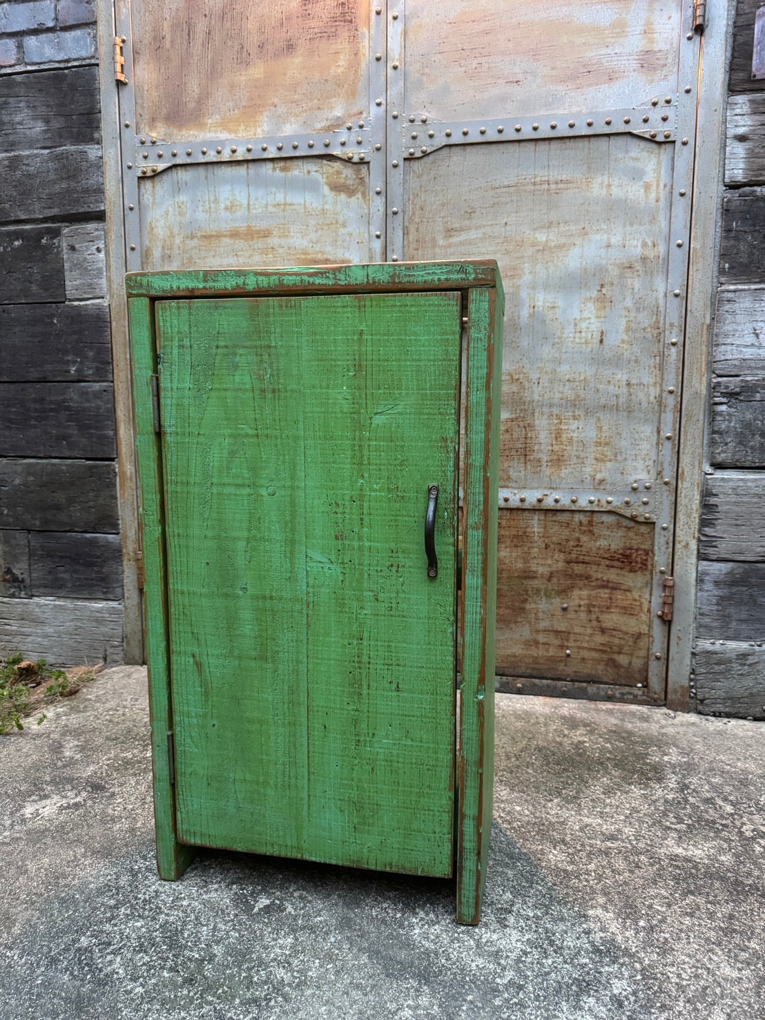 【Vintage】Wooden Cabinet Green Painted Handmade