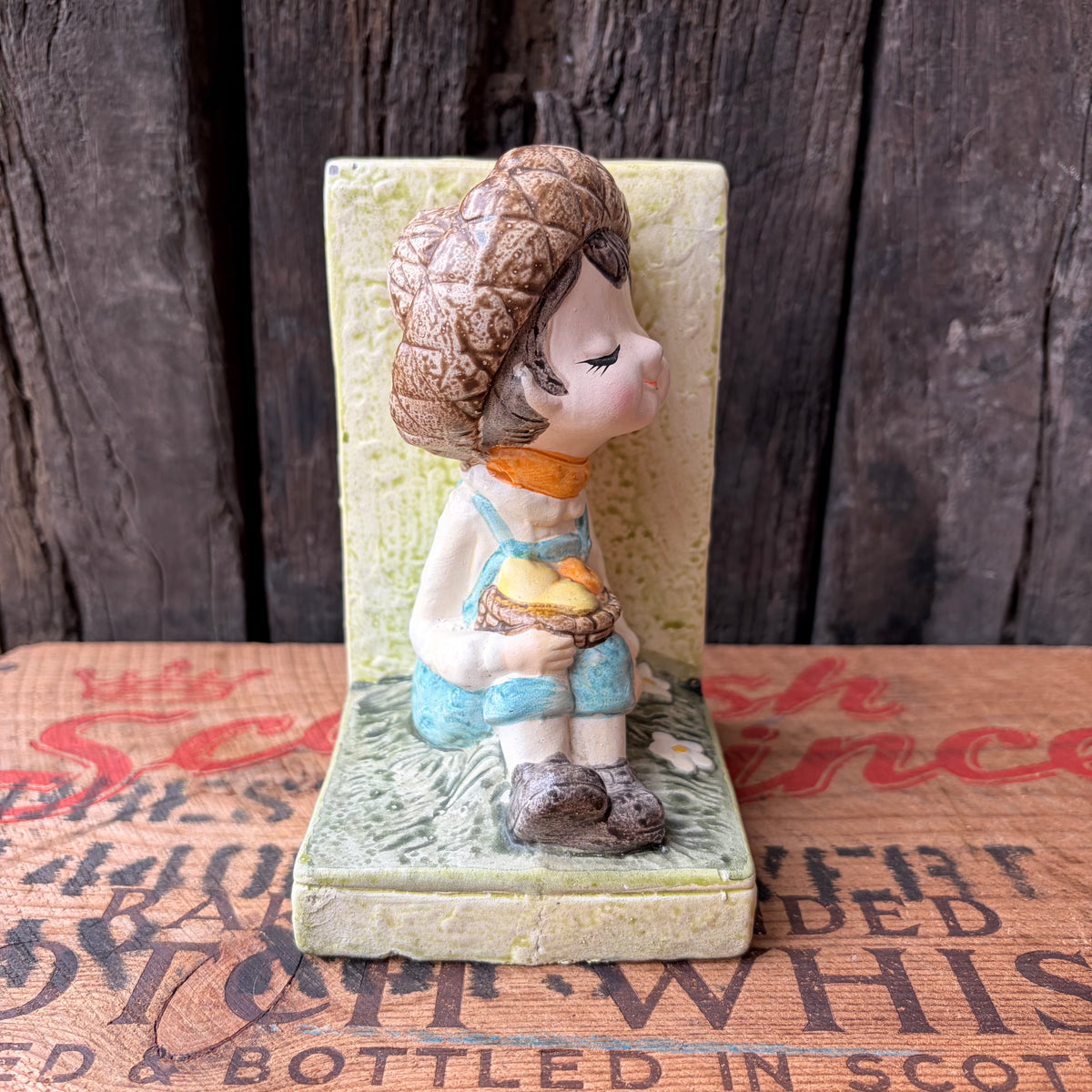 【1970s USA vintage】Country Child Ceramic Bookend