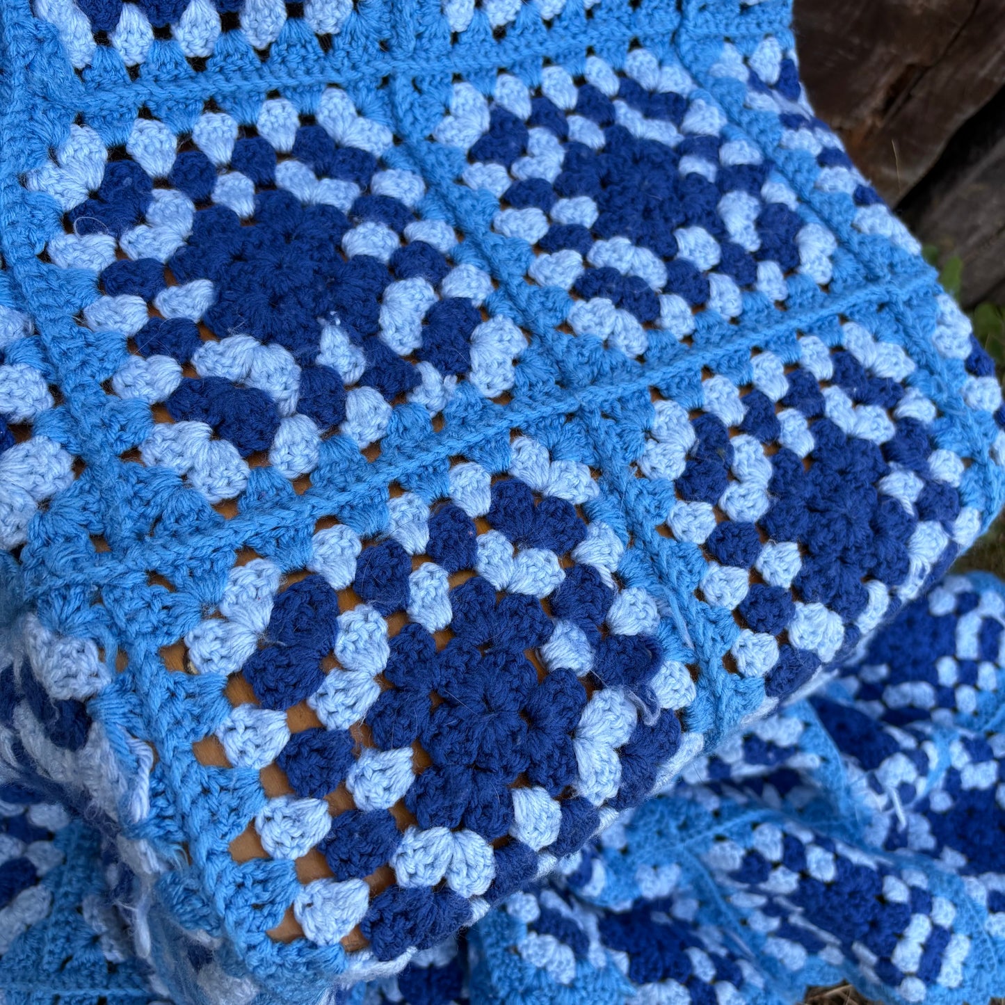 【USA vintage】granny square blanket Blue