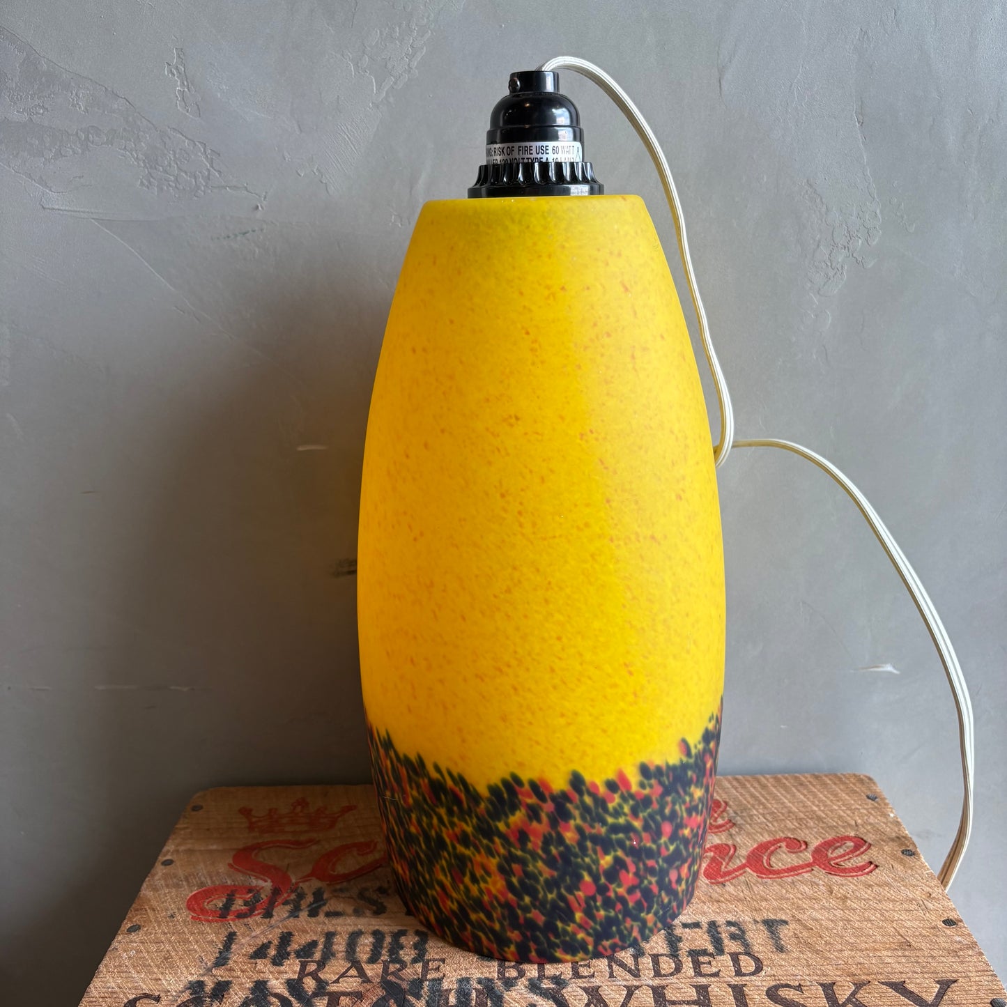 【1970s USA vintage】Yellow Speckled Glass Hanging Pendant Lamp