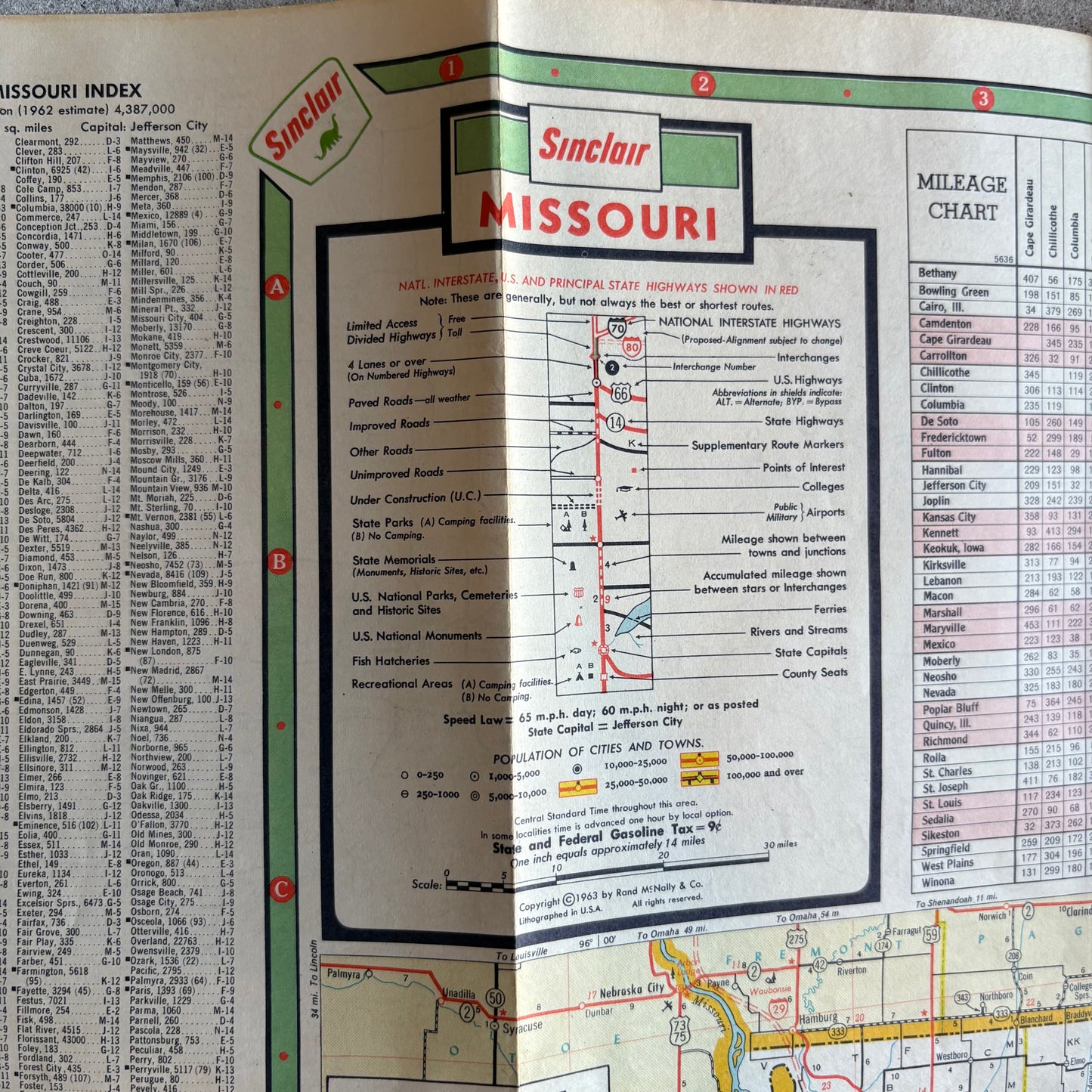 【1963 USA vintage】Sinclair Missouri Road Map