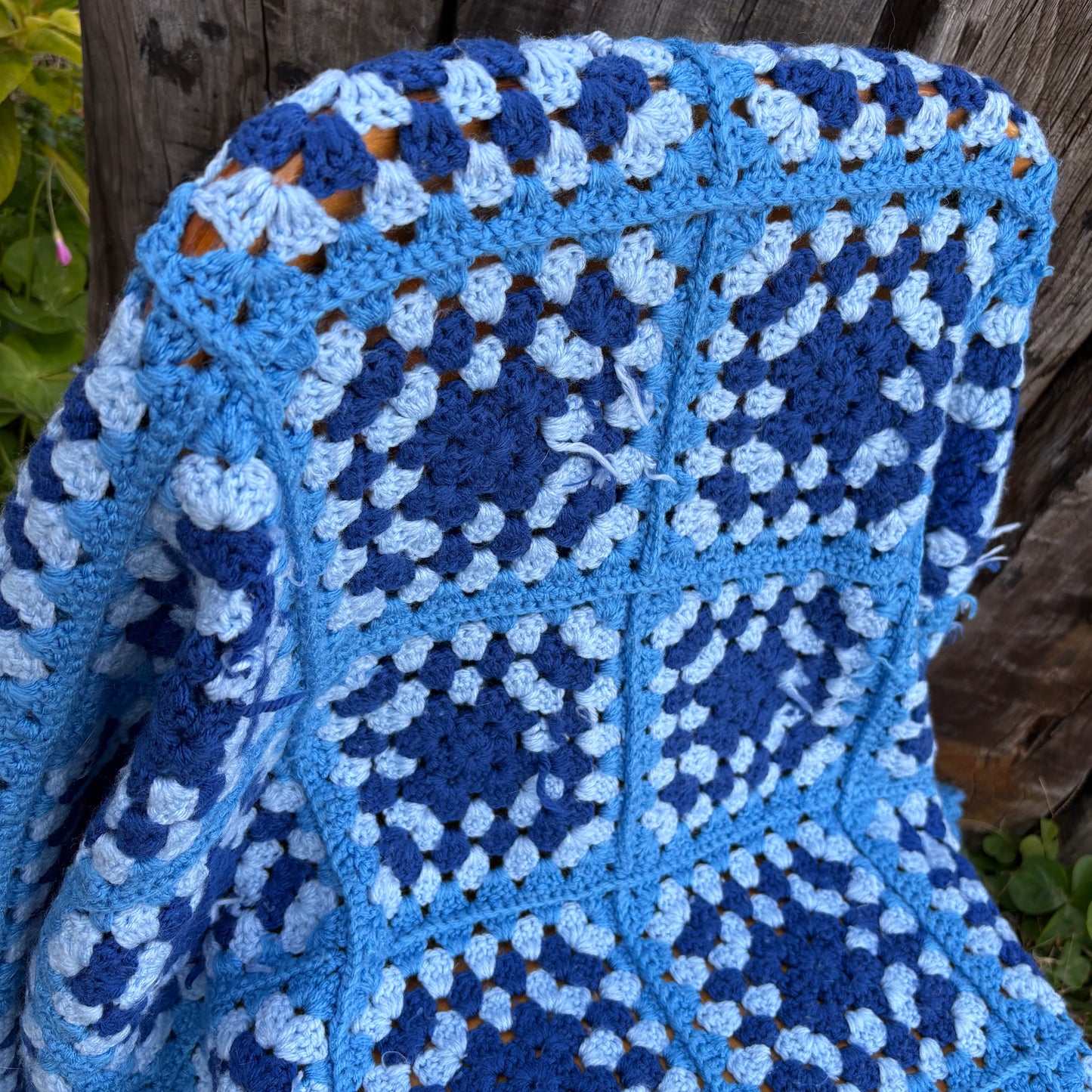 【USA vintage】granny square blanket Blue