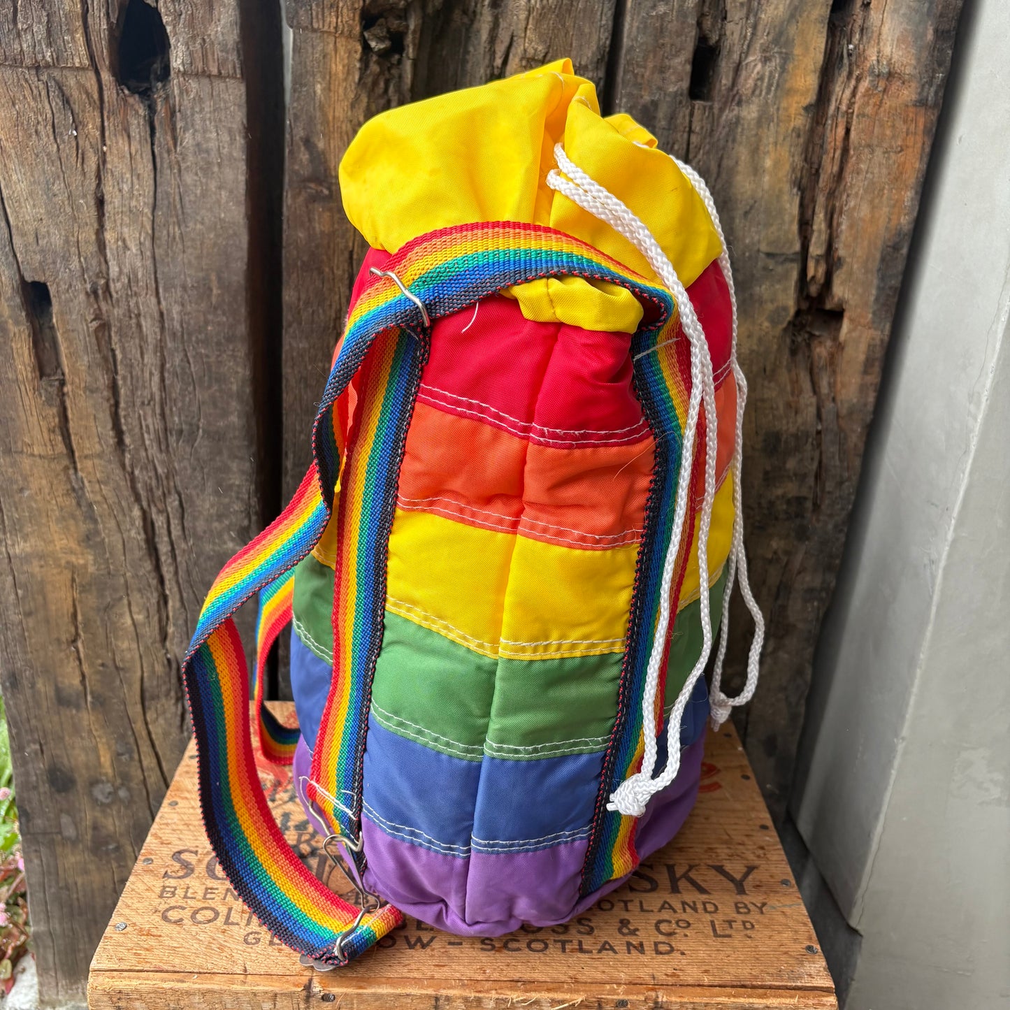 【1970s vintage】Rainbow Stripe Nylon Kids Backpack