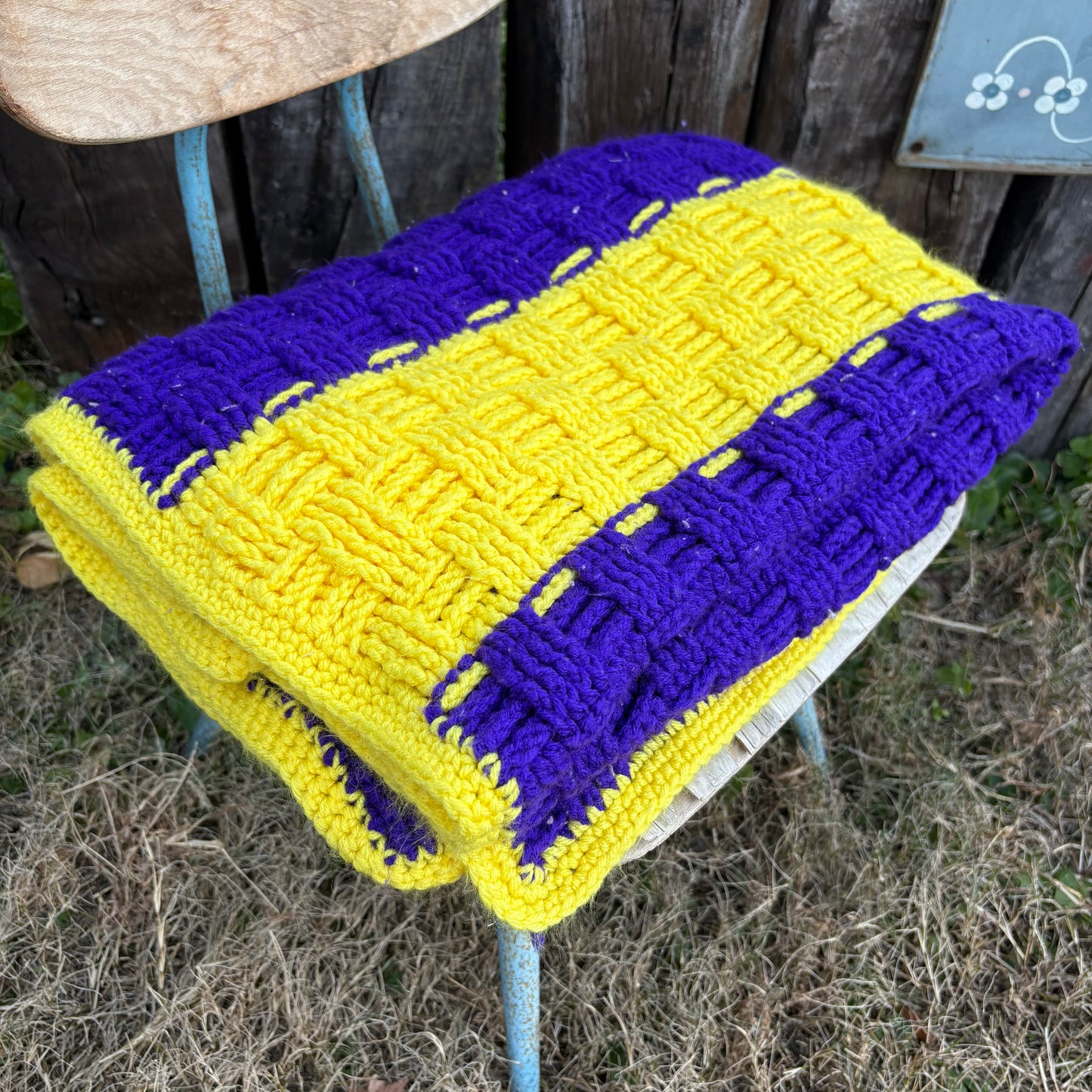 【USA vintage】granny blanket purple×yellow