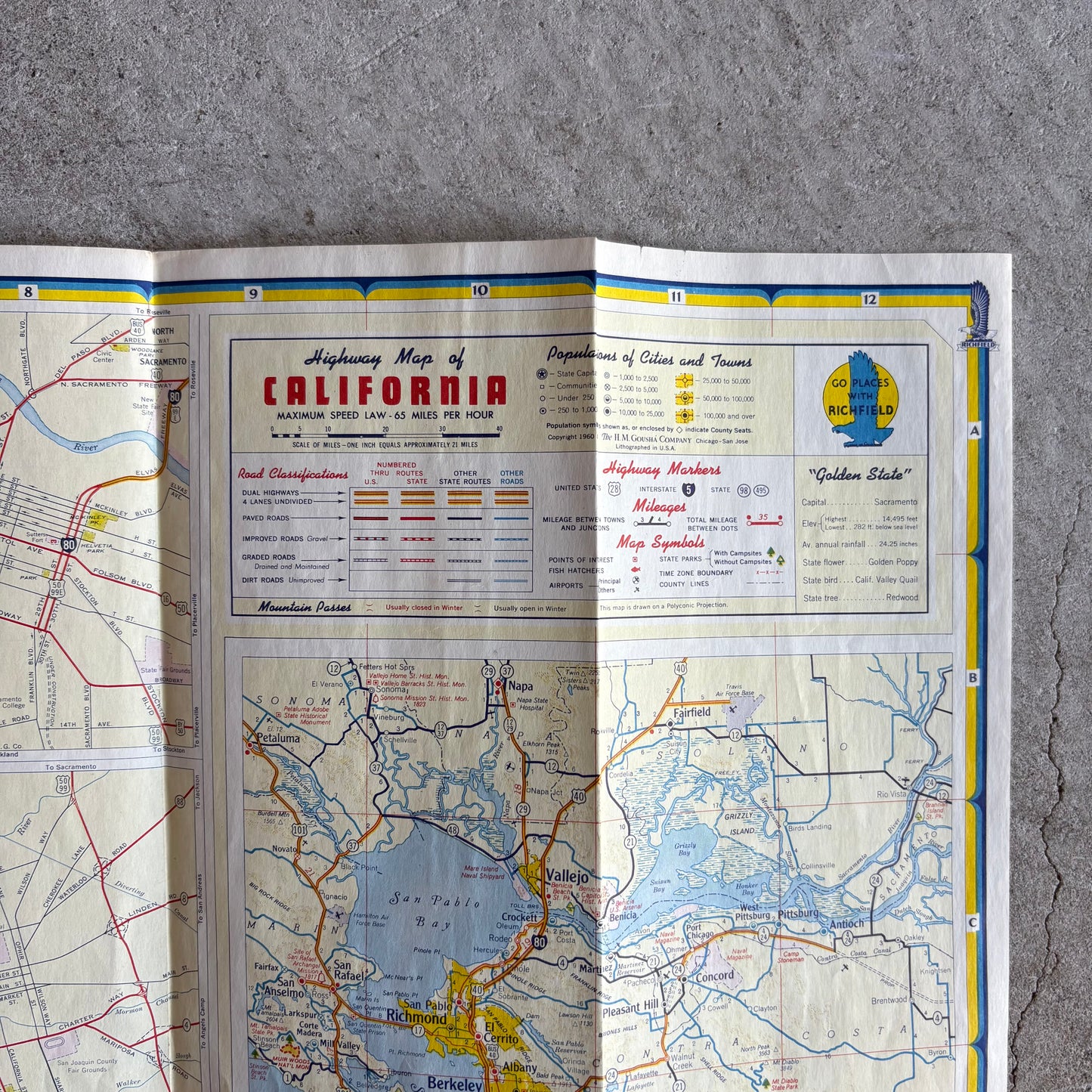 【1960 USA vintage】Richfield California Travel Road Map