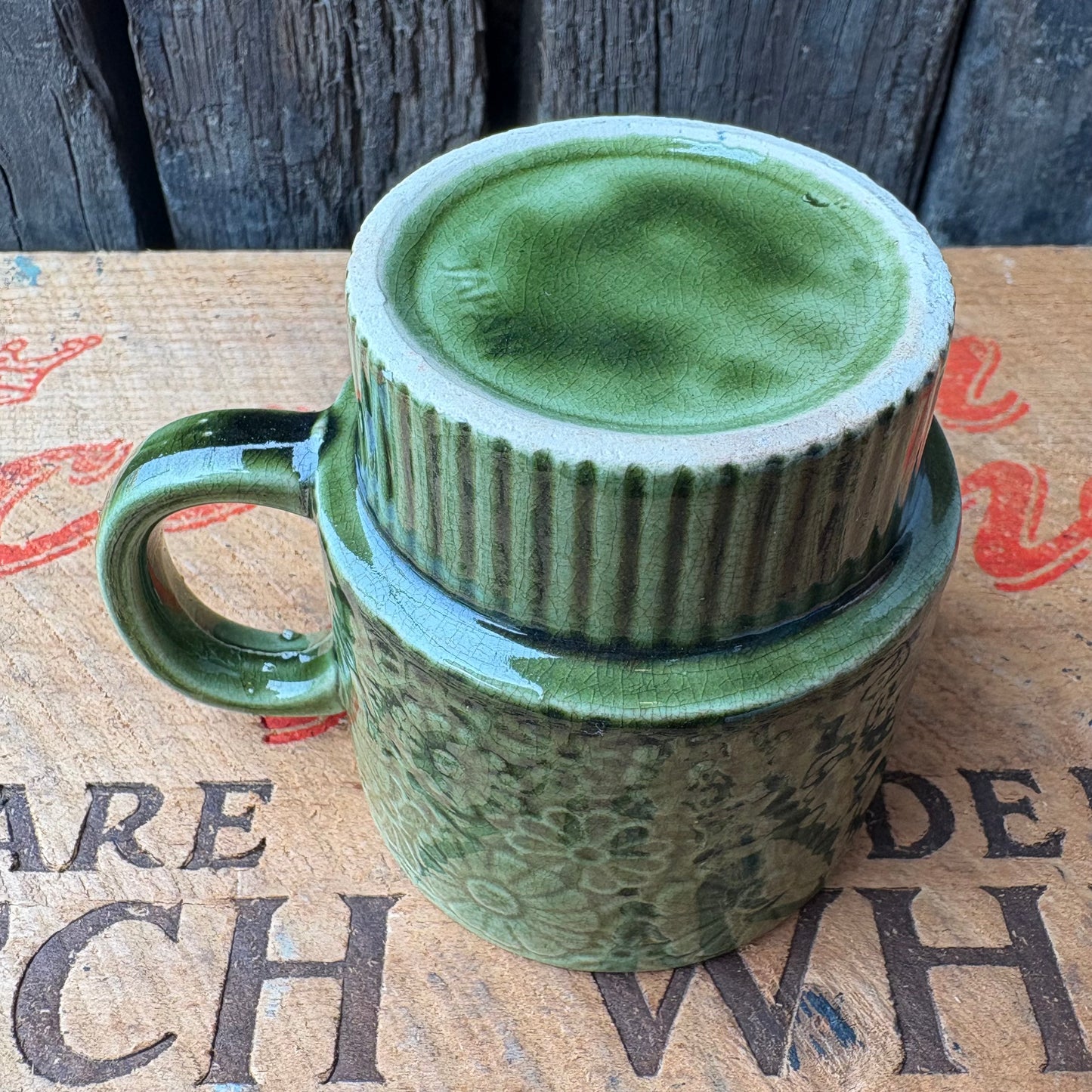 【1970s vintage】JAPAN stacking mug Green flower