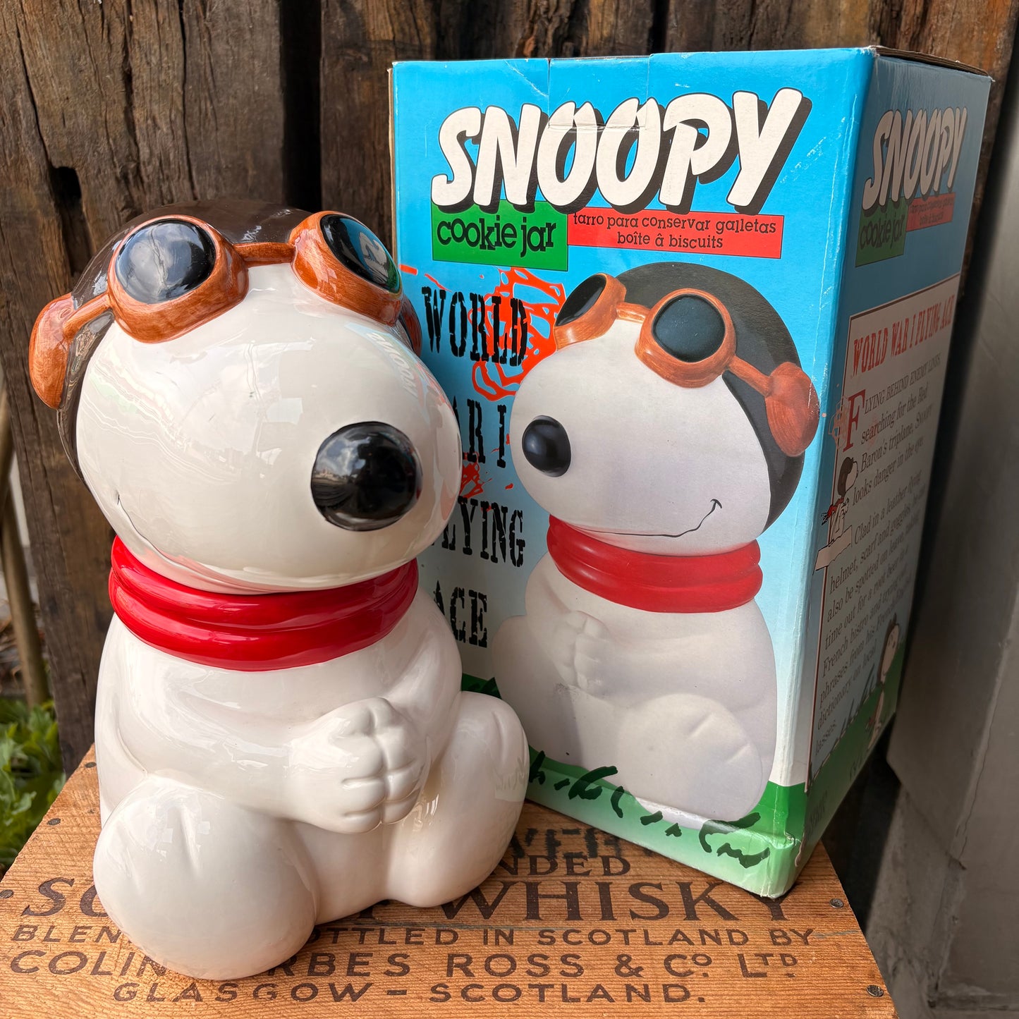 【1990s vintage】SNOOPY Flying Ace Cookie Jar Peanuts Benjamin & Medwin