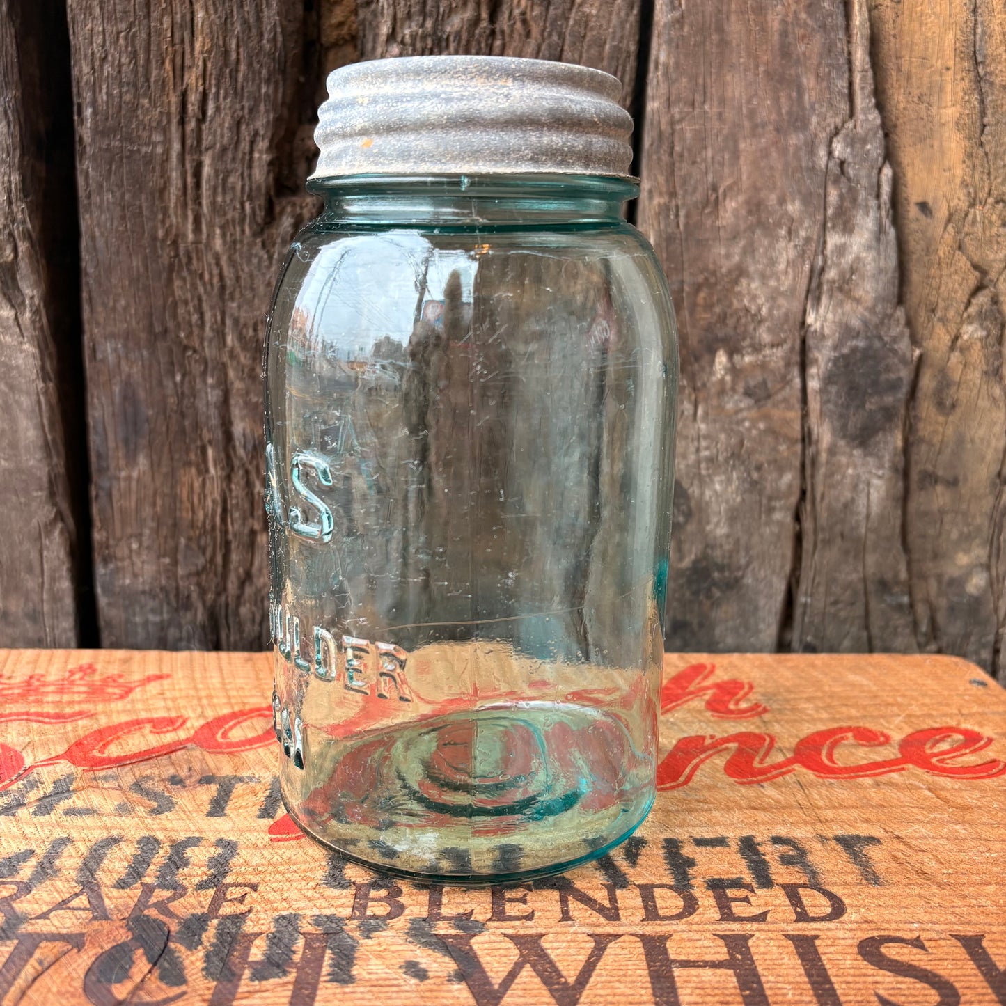 【1910s-1930s USA vintage】Hazel-Atlas ATLAS Strong Shoulder MASON Jar Glass Bottle