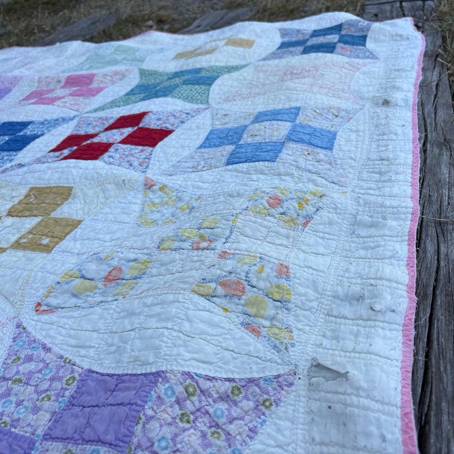 【USA vintage】feed sack antique quilt