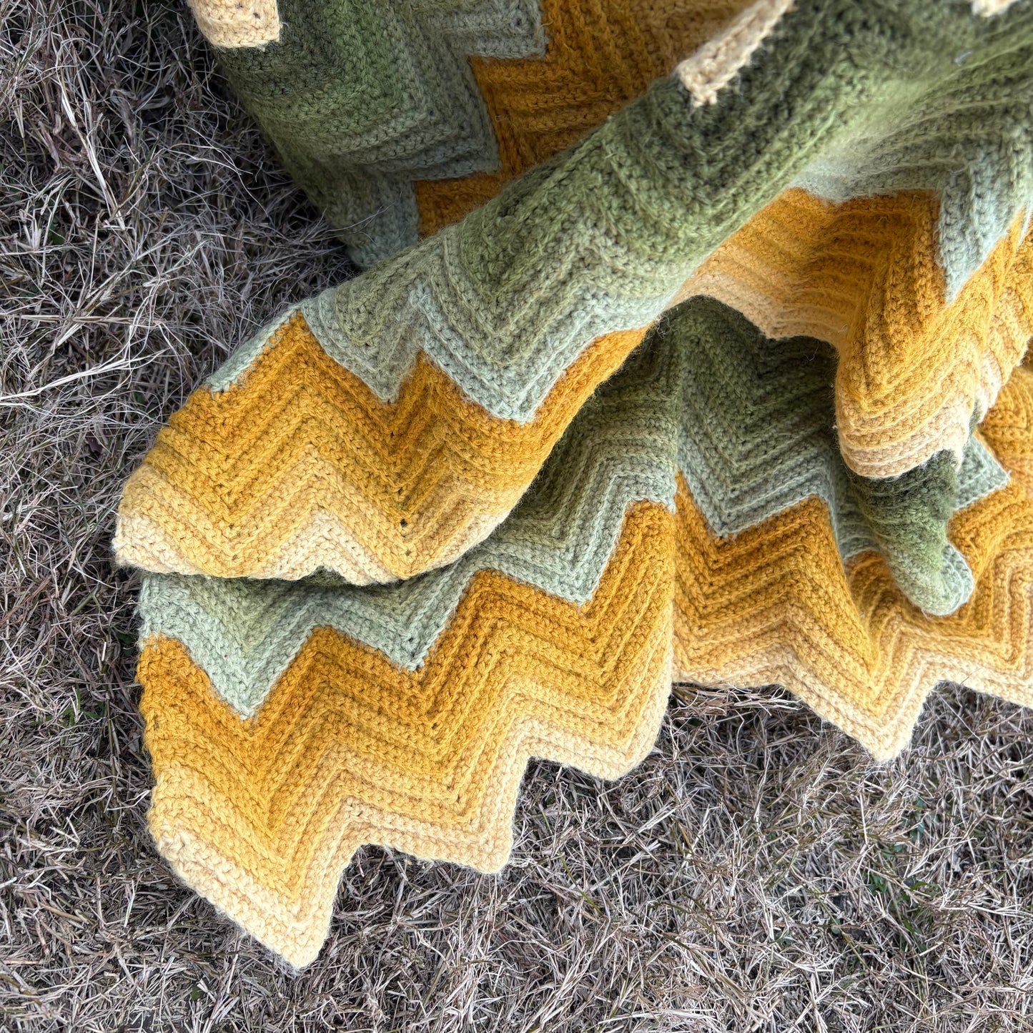 【USA vintage】granny blanket green yellow