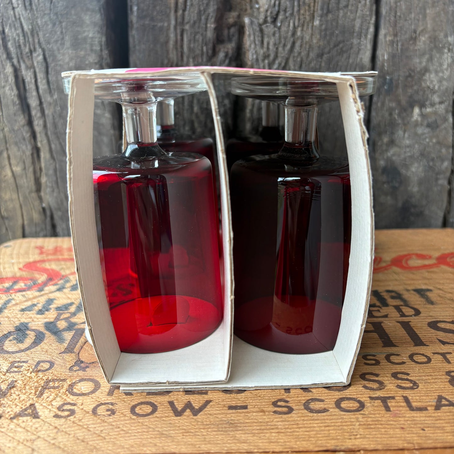 【1960s-1970s France Vintage】 J.G. Durand “Cavalier Stemware” Red Glass Set