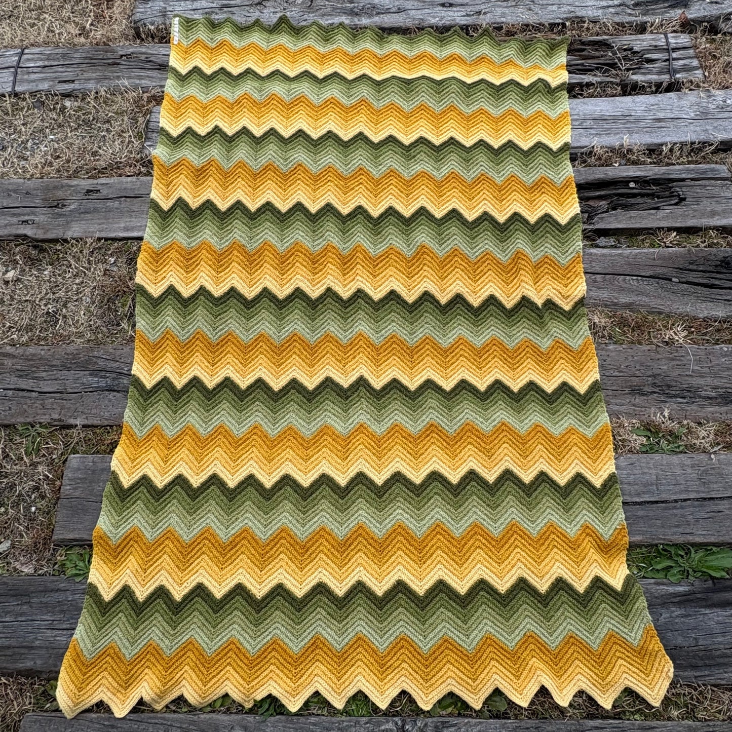 【USA vintage】granny blanket green yellow