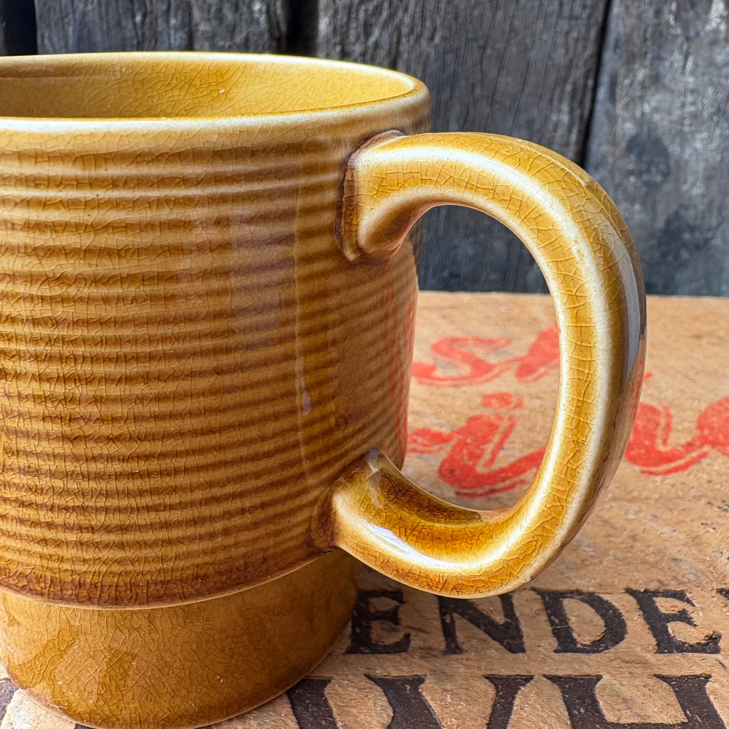 【1970s vintage】JAPAN stacking mug camel brown flower