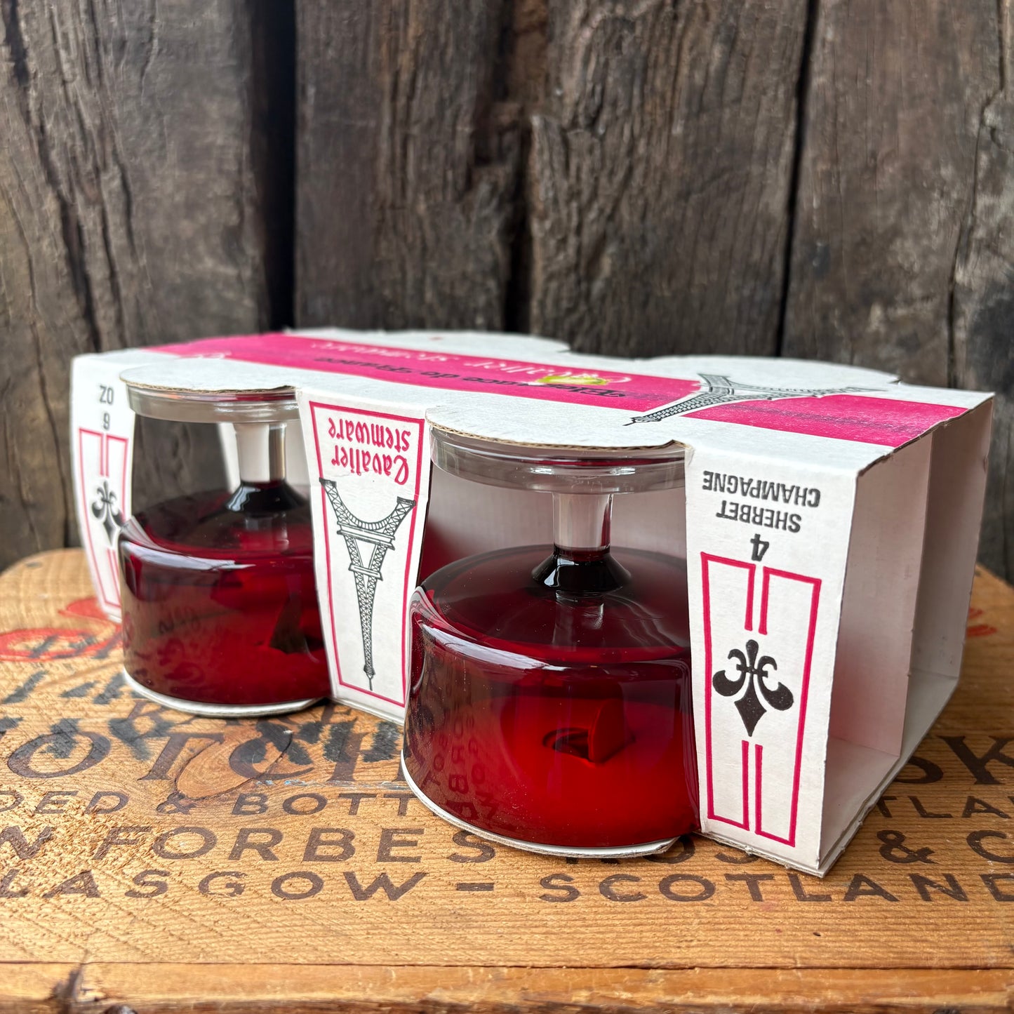 【1960s-1970s France Vintage】J.G. Durand “Cavalier Stemware” Red Glass Set