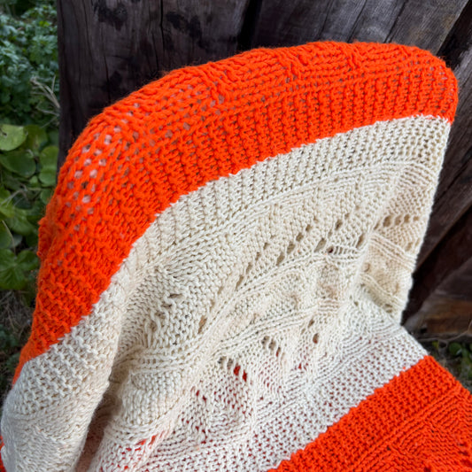 【USA vintage】granny blanket Orange & Ivory Knit