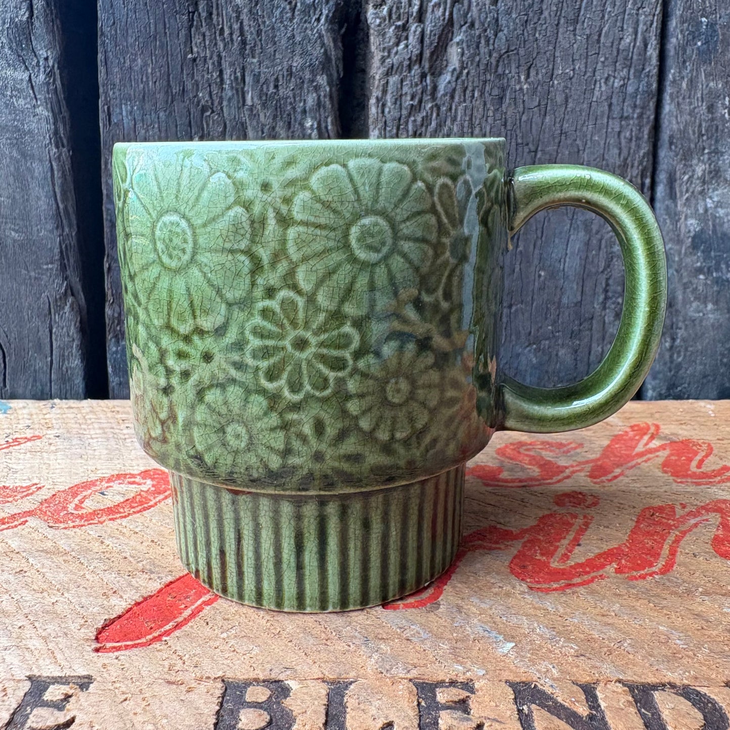 【1970s vintage】JAPAN stacking mug Green flower