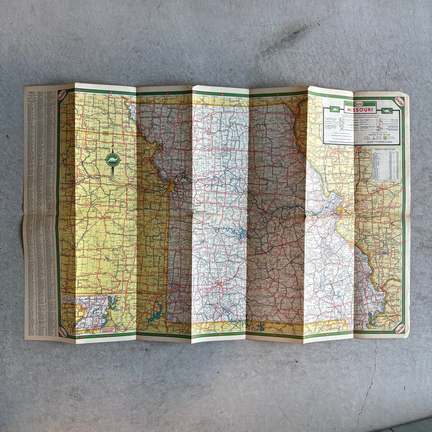 【1950s60s USA vintage】Sinclair Missouri Illustrated Road Map