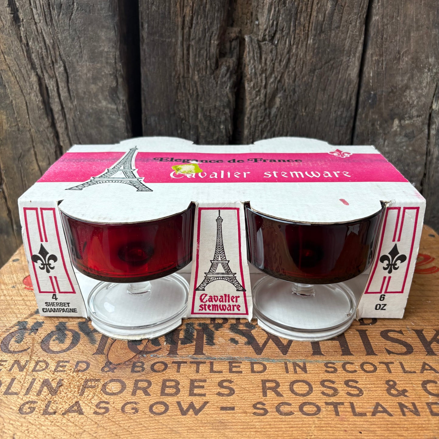 【1960s-1970s France Vintage】J.G. Durand “Cavalier Stemware” Red Glass Set