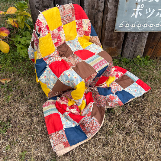 【1950s USA vintage】Feedsack Fabric Patchwork Quilt