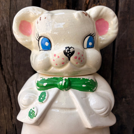 【1940s USA vintage】American Bisque Turnabout Bear Cookie Jar