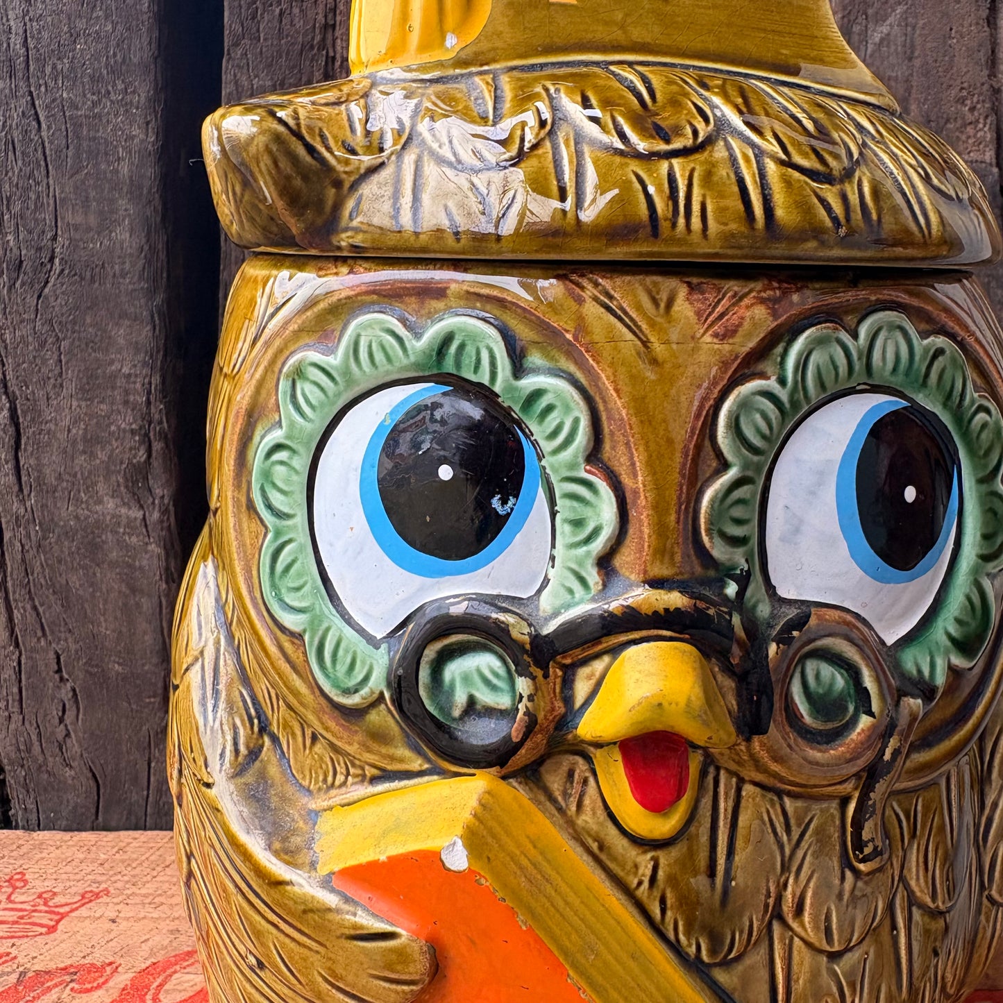 【1970s JAPAN vintage】Green Owl Cookie Jar