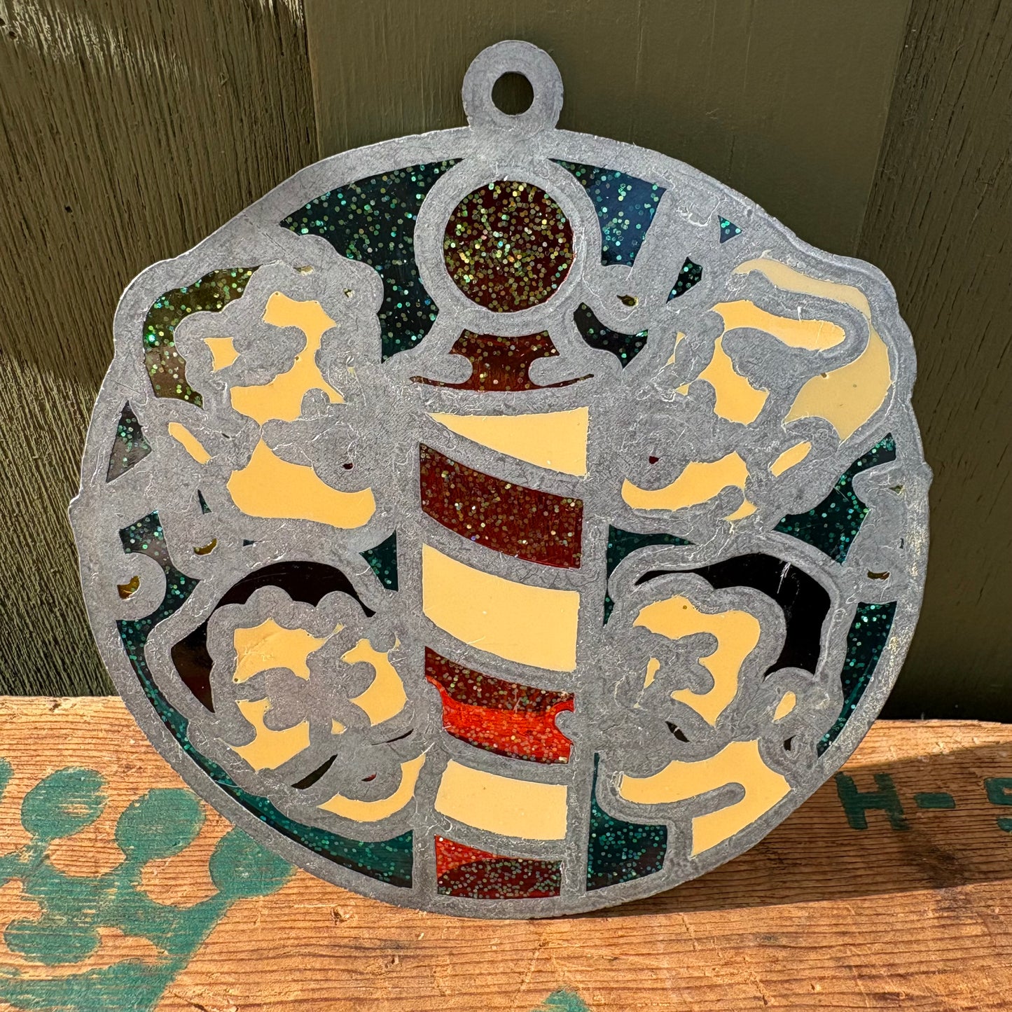 【USA vintage】stained glass ornament barber