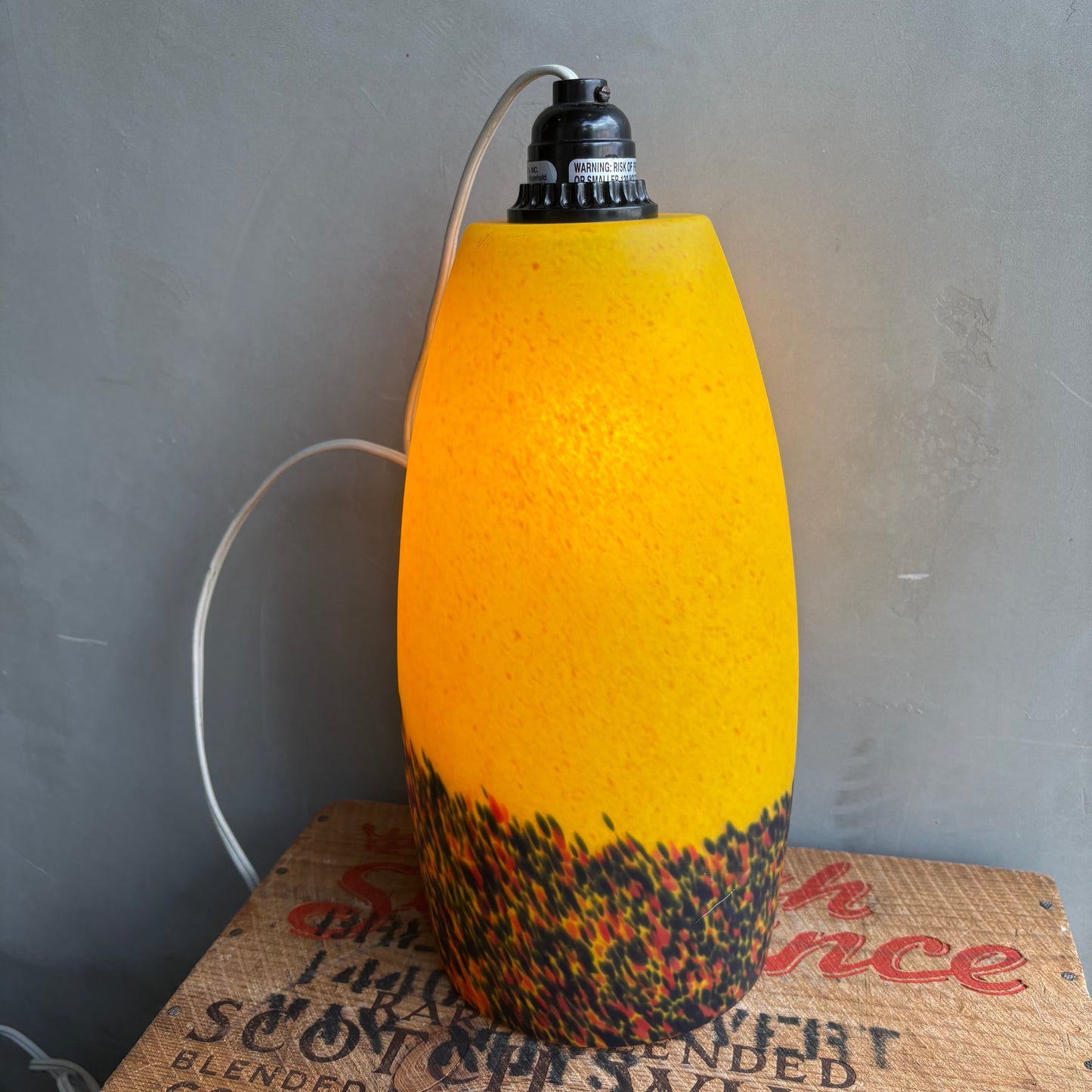 【1970s USA vintage】Yellow Speckled Glass Hanging Pendant Lamp