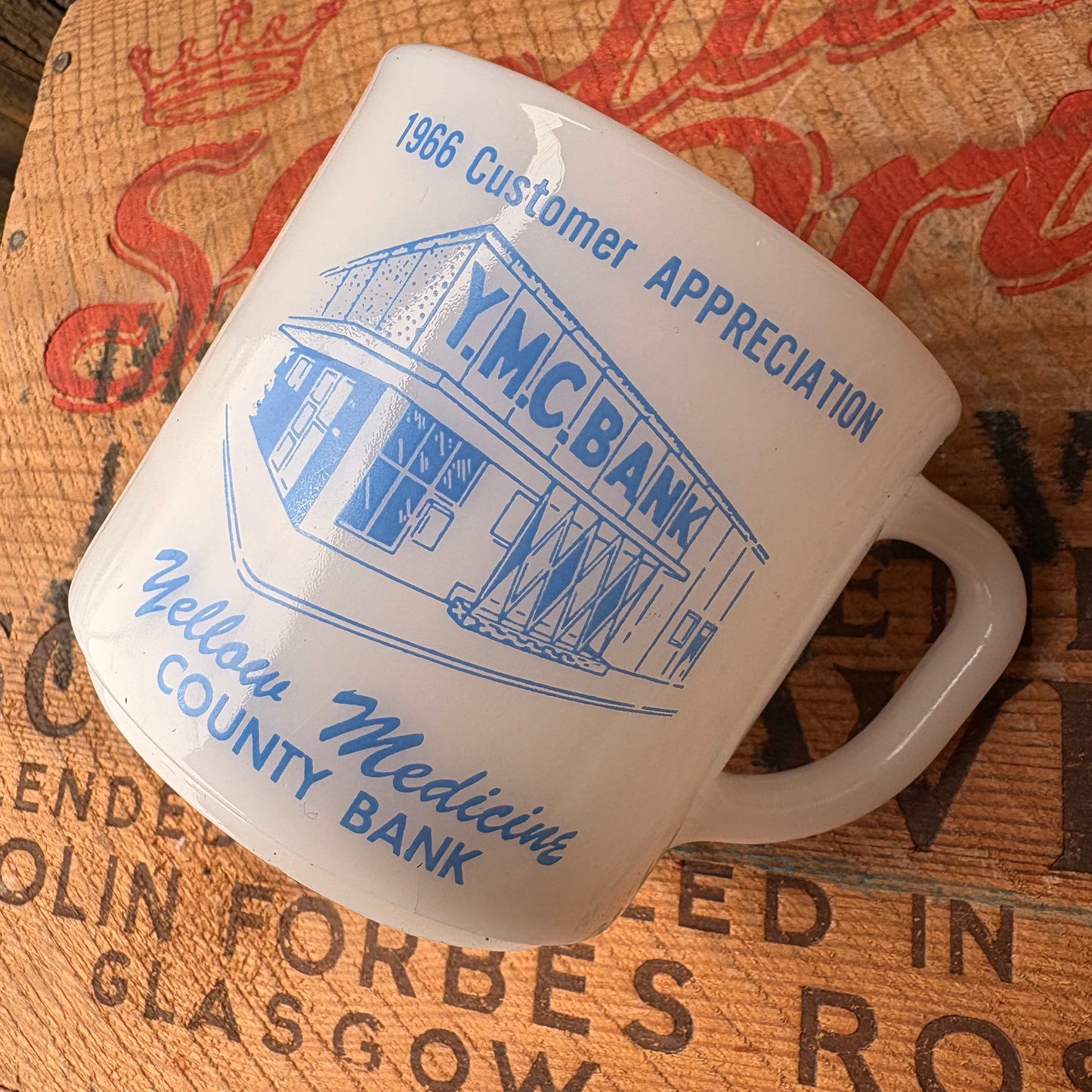 【1960s USA vintage】Y.M.C. Bank Customer Appreciation FEDERAL Glass Mug