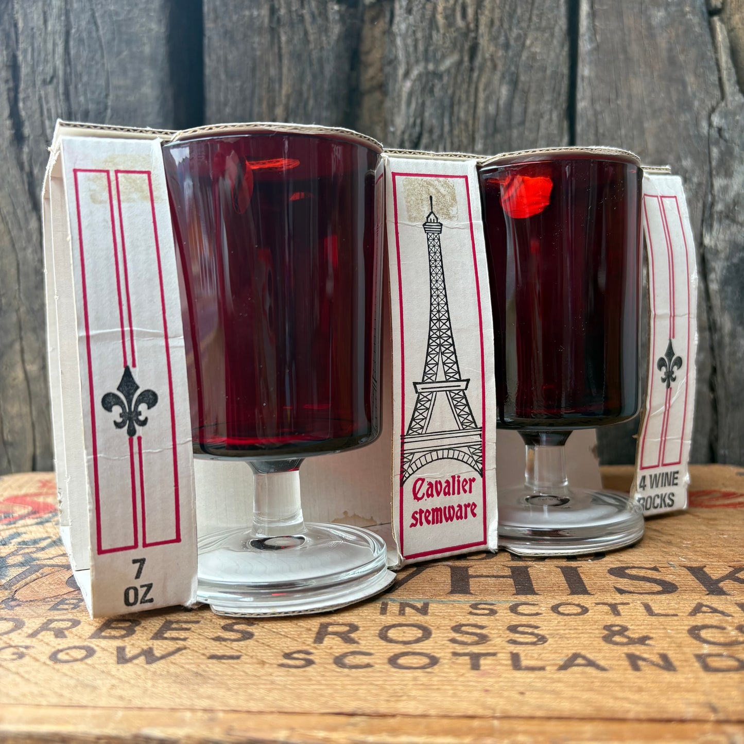 【1960s-1970s France Vintage】 J.G. Durand “Cavalier Stemware” Red Glass Set