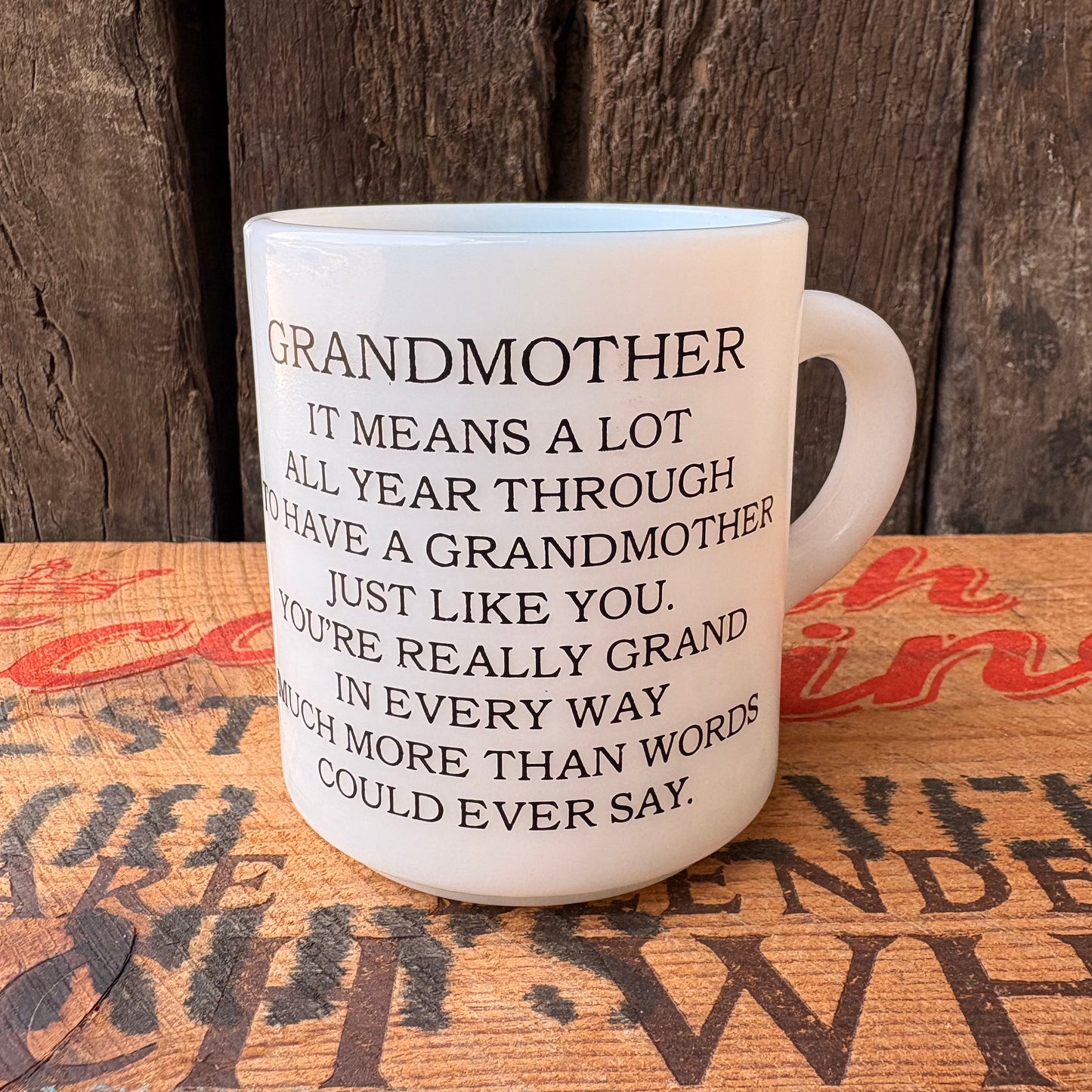 【USA vintage】 Hazel Atlas GRANDMOTHER Milk Glass Mug