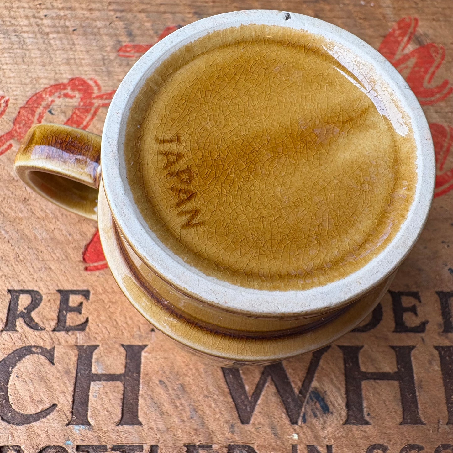 【1970s vintage】JAPAN stacking mug camel brown flower