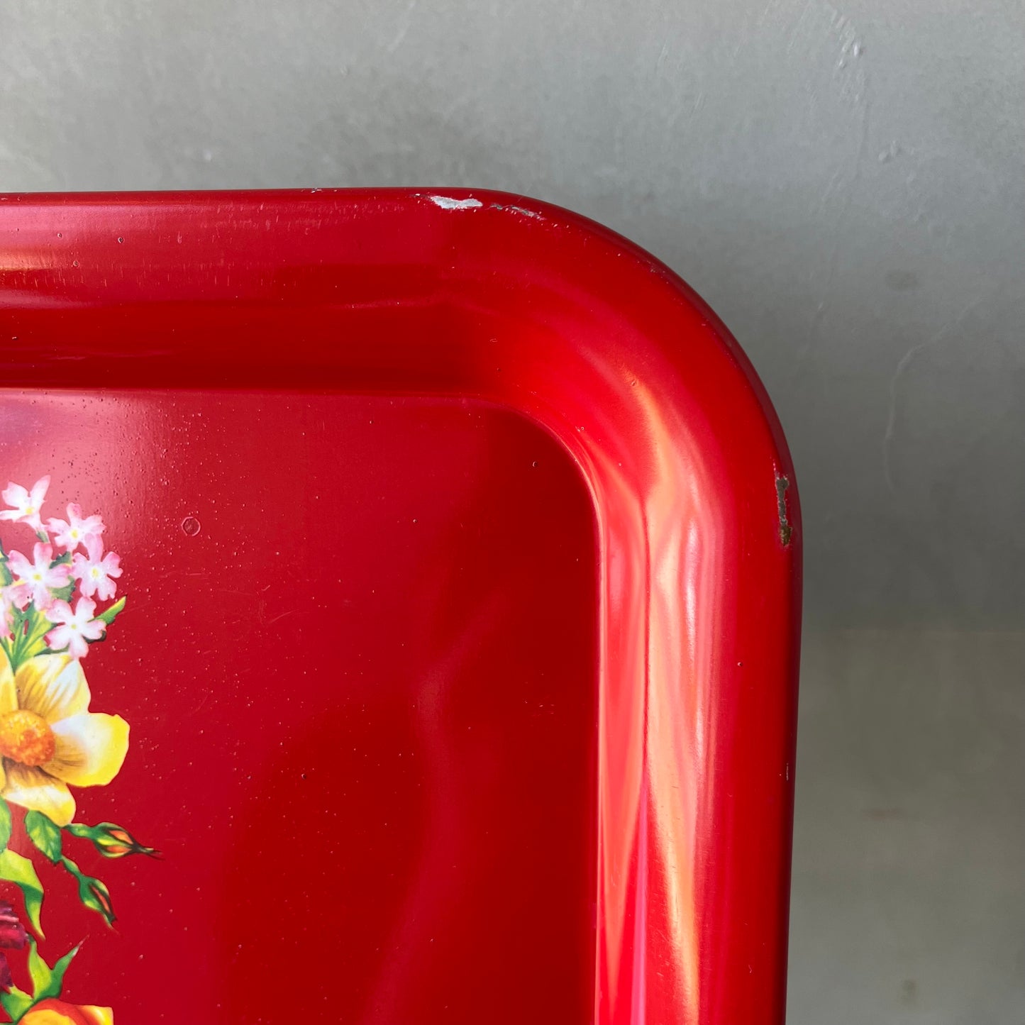 【1950s vintage】Red Floral Serving Tray