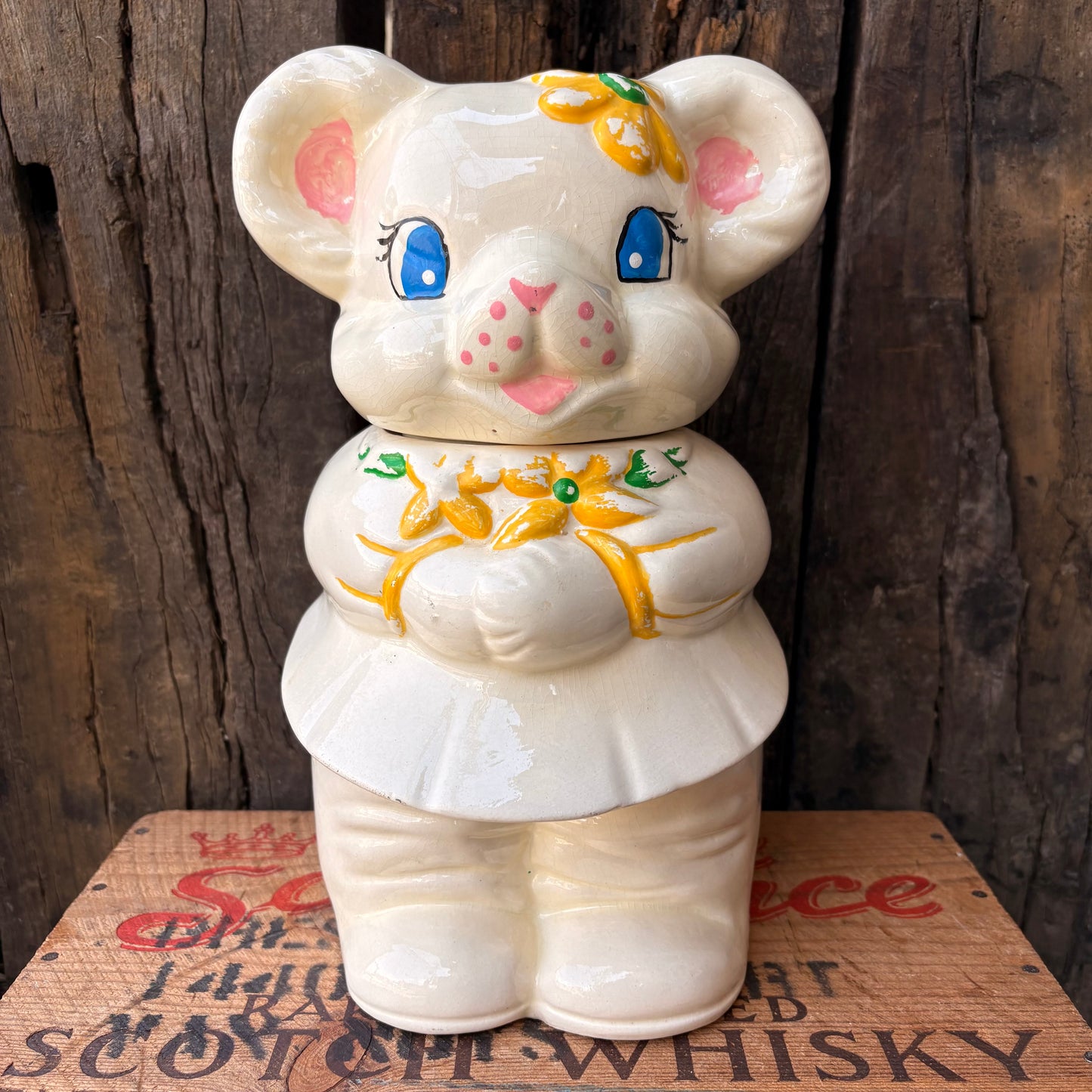 【1940s USA vintage】American Bisque Turnabout Bear Cookie Jar