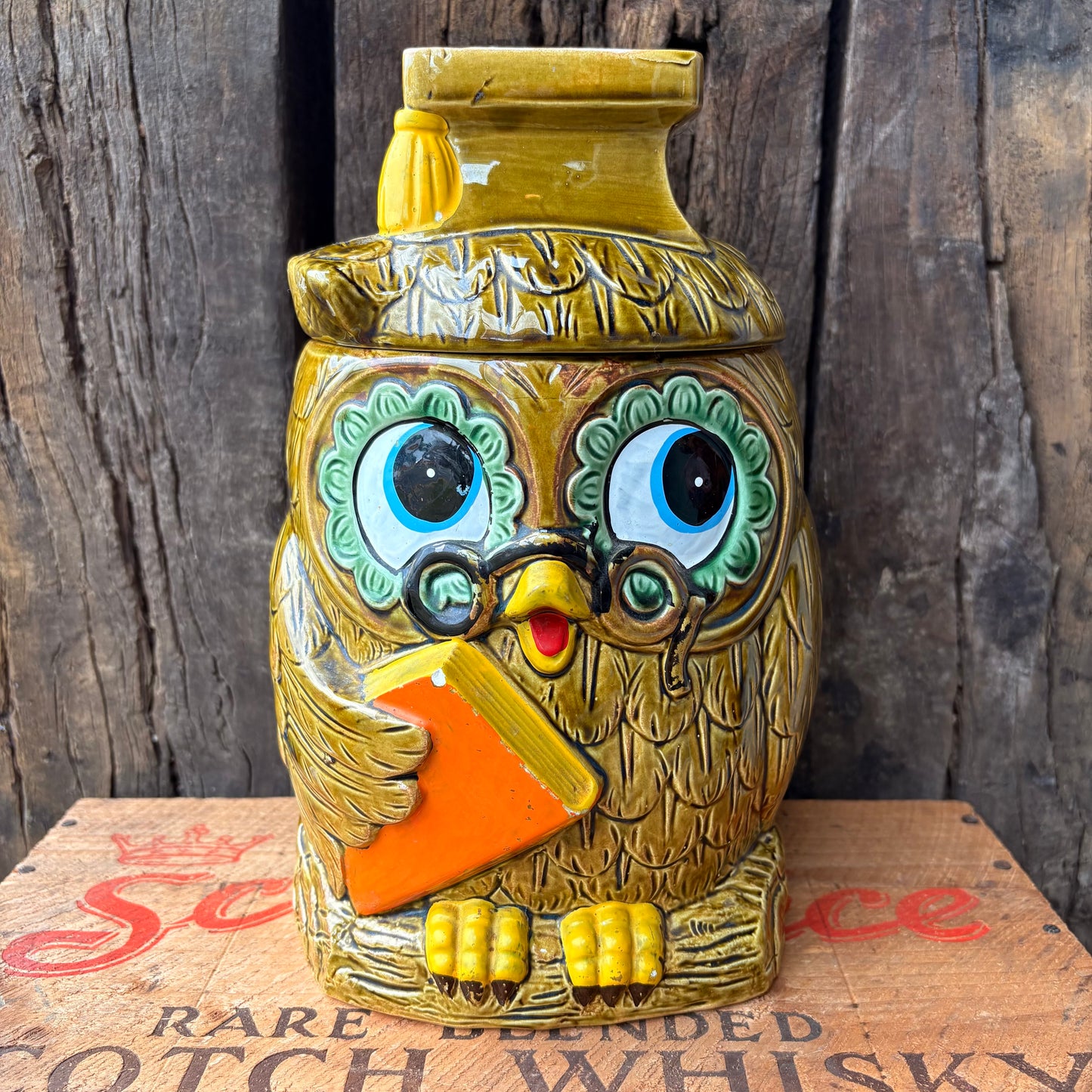 【1970s JAPAN vintage】Green Owl Cookie Jar