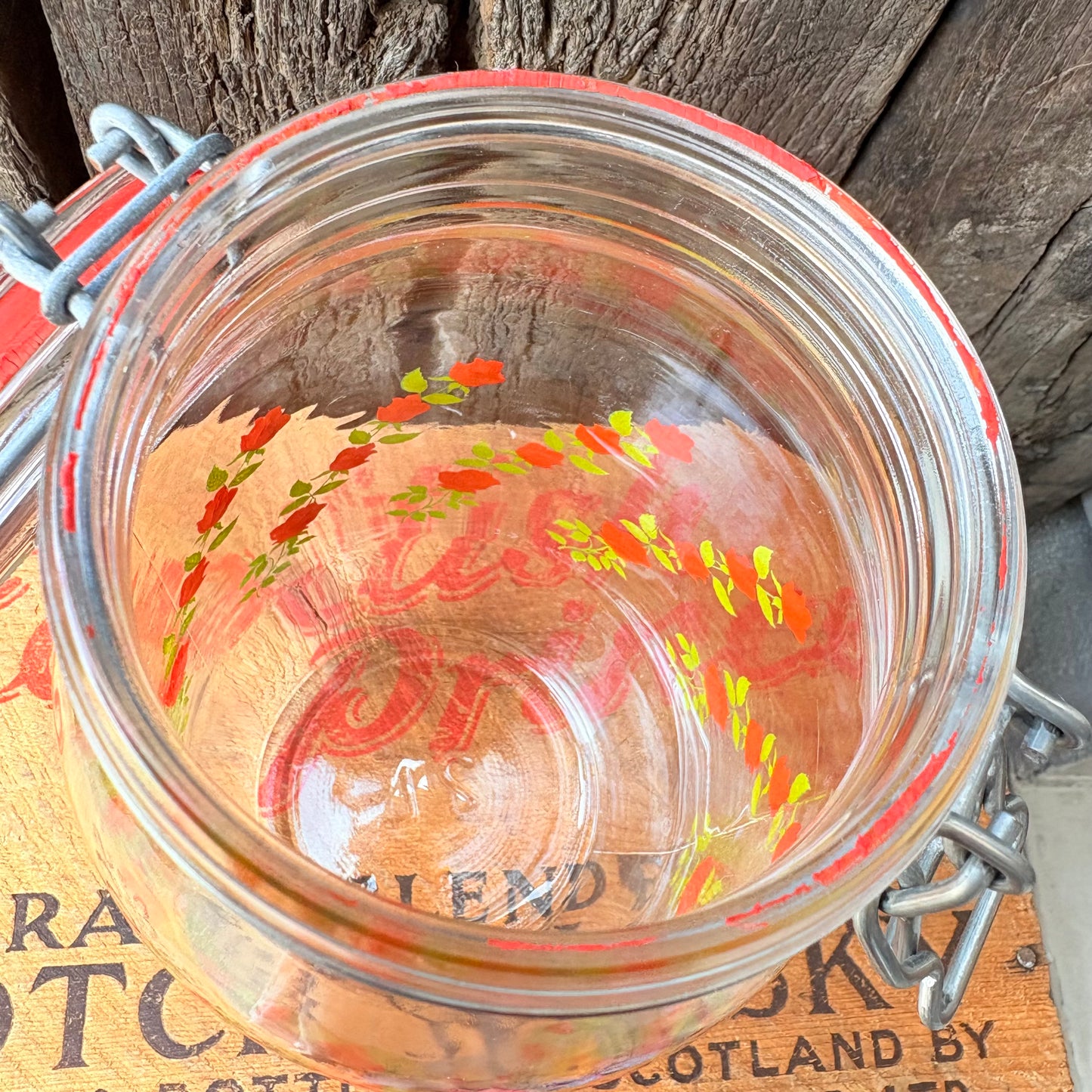 【1970s France vintage】ARC Rose Pattern Glass Canister