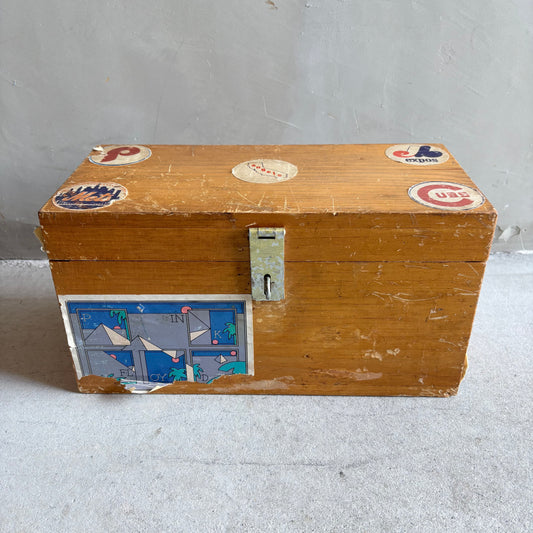 【1970s USA vintage】Handmade Baseball Sticker Wooden Box