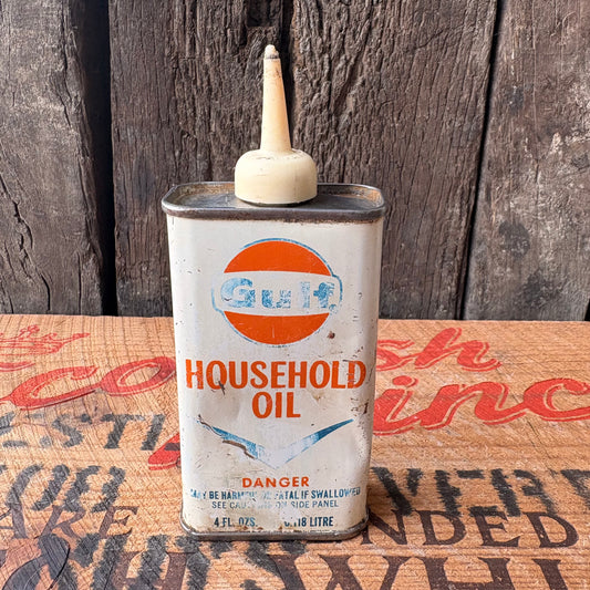 【1940-50s USA vintage】Gulf Household Oil Metal Can