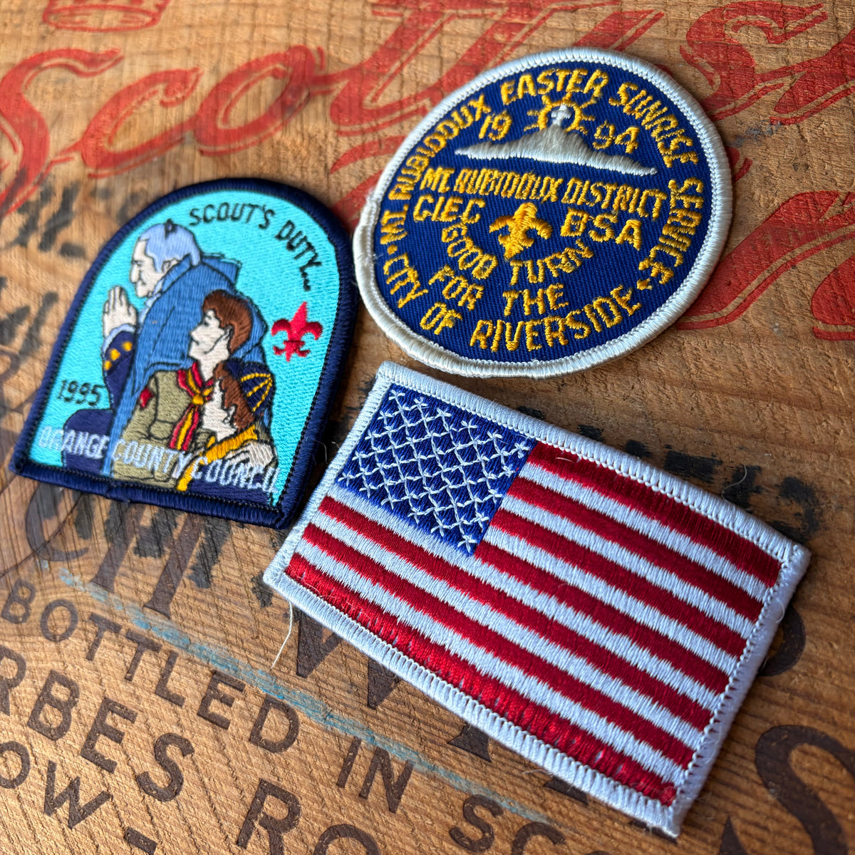 【1990s USA vintage】BSA Scout & American Flag Embroidered Patch 3pcs Set