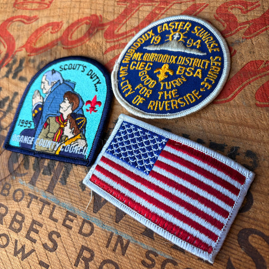 【1990s USA vintage】BSA Scout & American Flag Embroidered Patch 3pcs Set