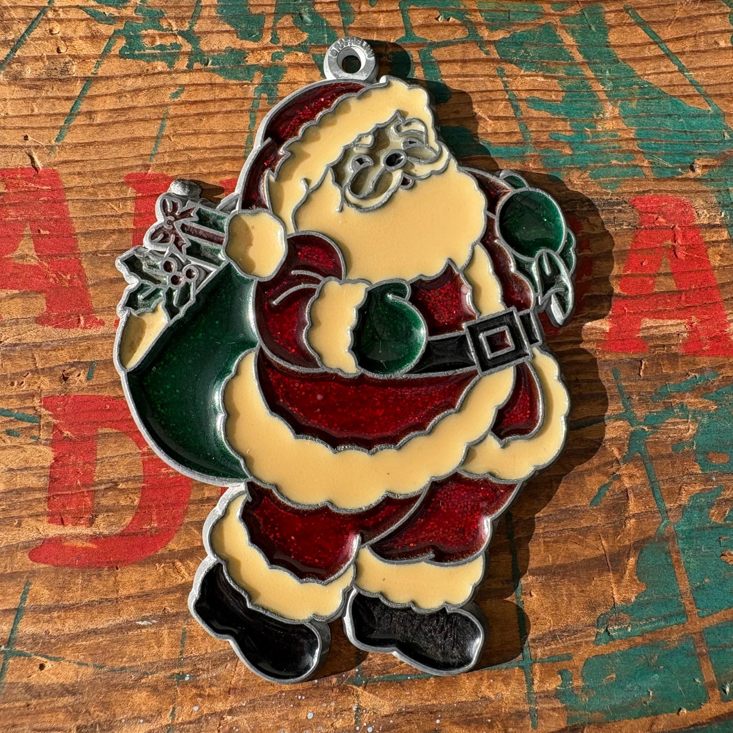 【USA vintage】stained glass ornament Christmas Santa