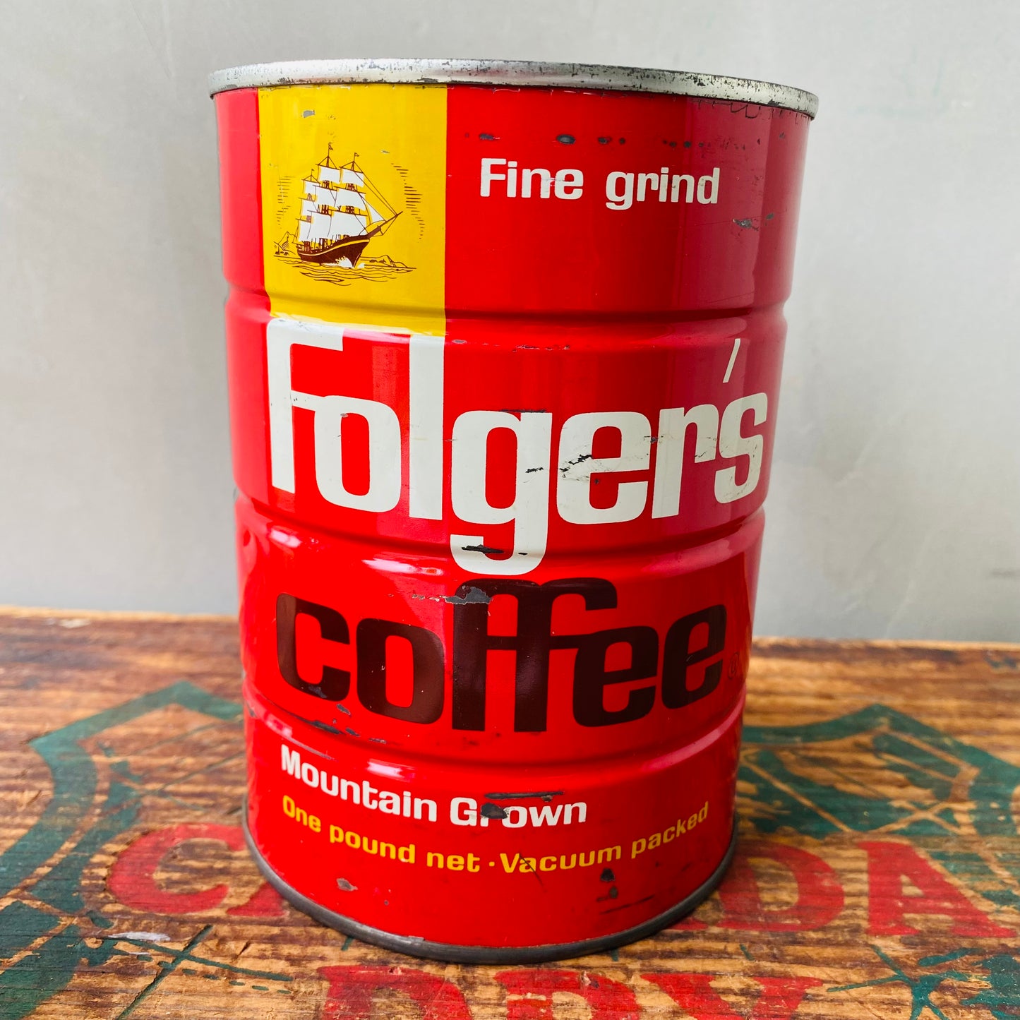 【1963 USA vintage】Folger's coffee tin can & cover