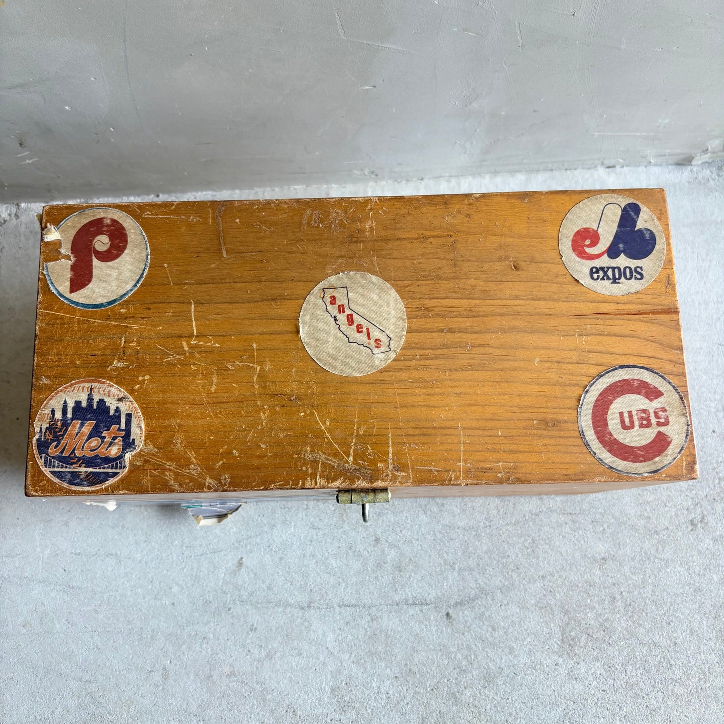 【1970s USA vintage】Handmade Baseball Sticker Wooden Box