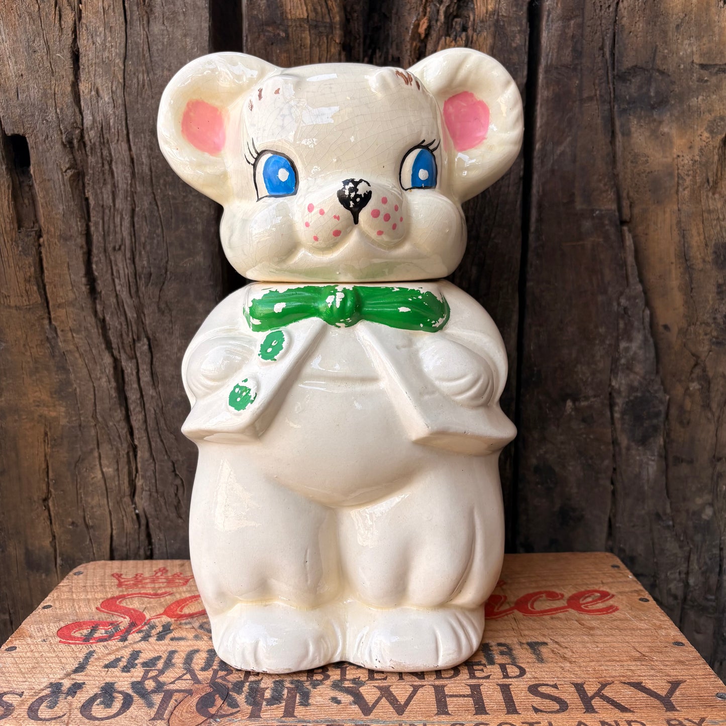 【1940s USA vintage】American Bisque Turnabout Bear Cookie Jar