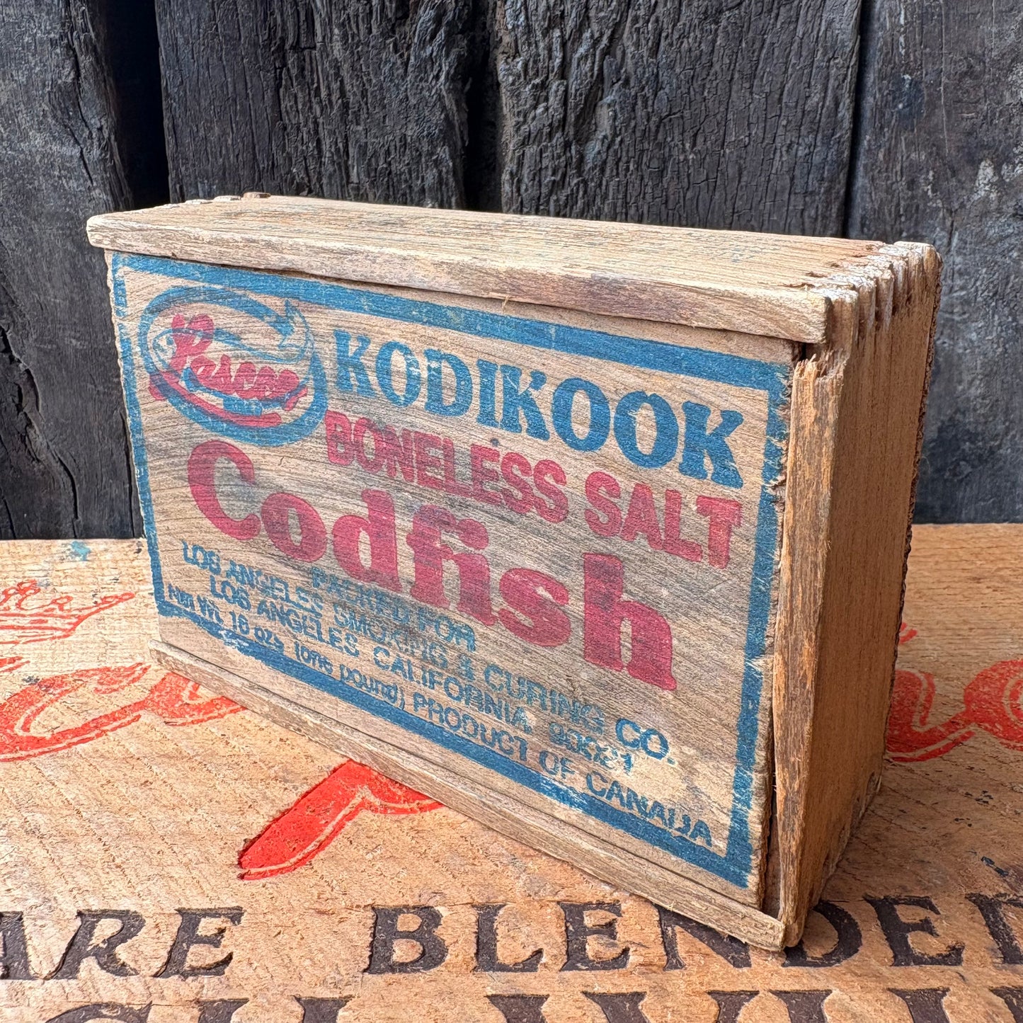 【1930s-50s USA Vintage】KODIKOOK Codfish Wooden Box