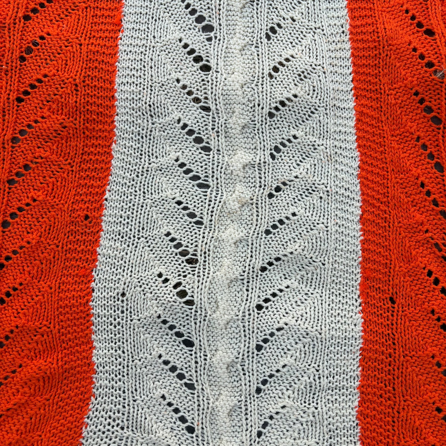【USA vintage】granny blanket Orange & Ivory Knit